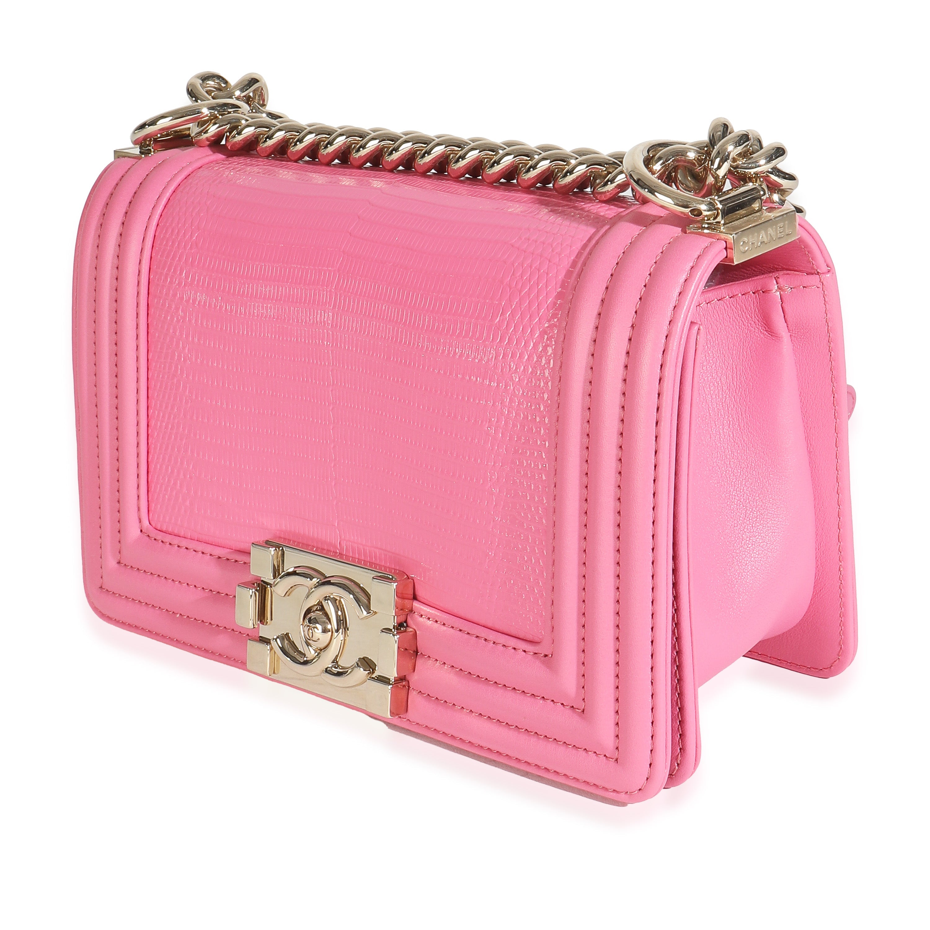 Chanel Pink Lambskin Lizard Small Boy Bag