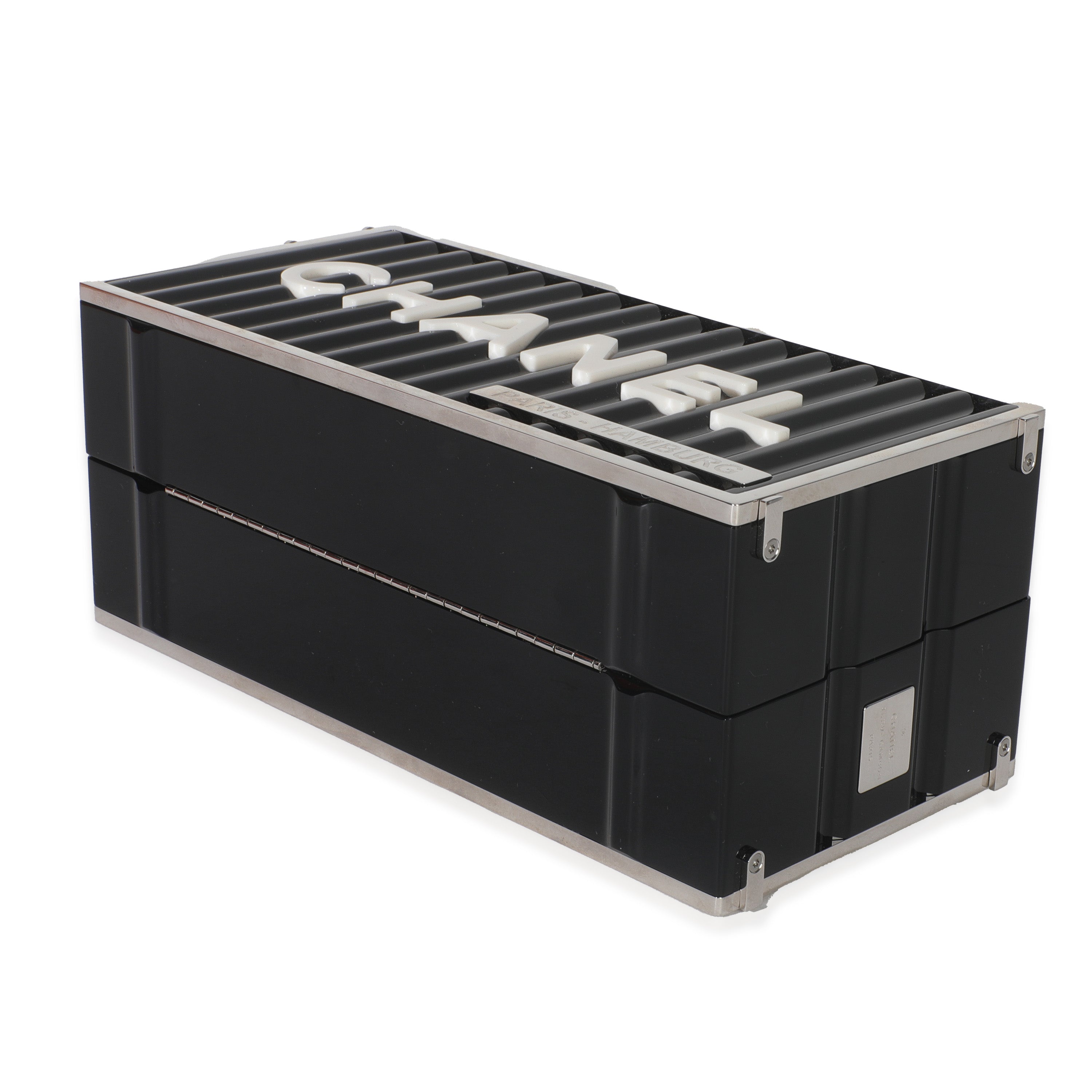 Chanel 18A Black Lucite Paris Hamburg Minaudiere Shipping Container Clutch