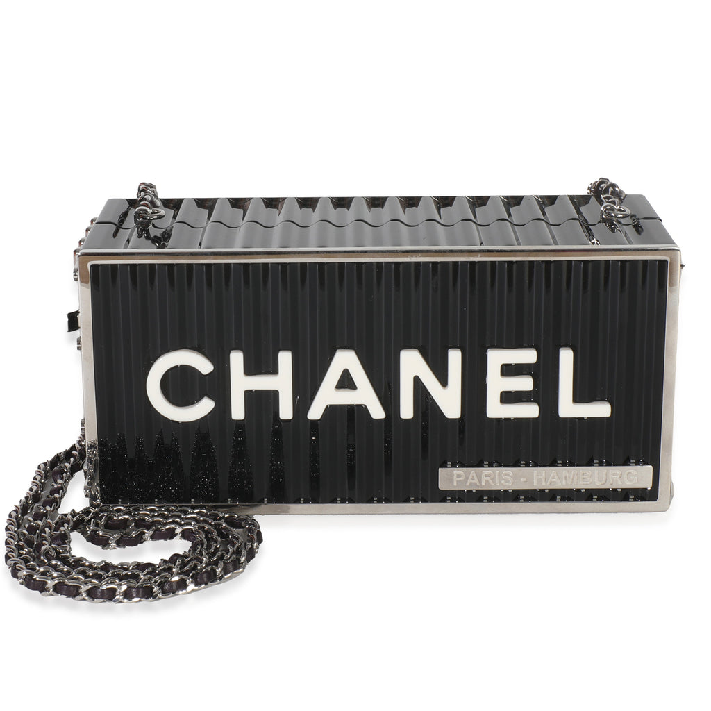 Chanel 18A Black Lucite Paris Hamburg Minaudiere Shipping Container Clutch