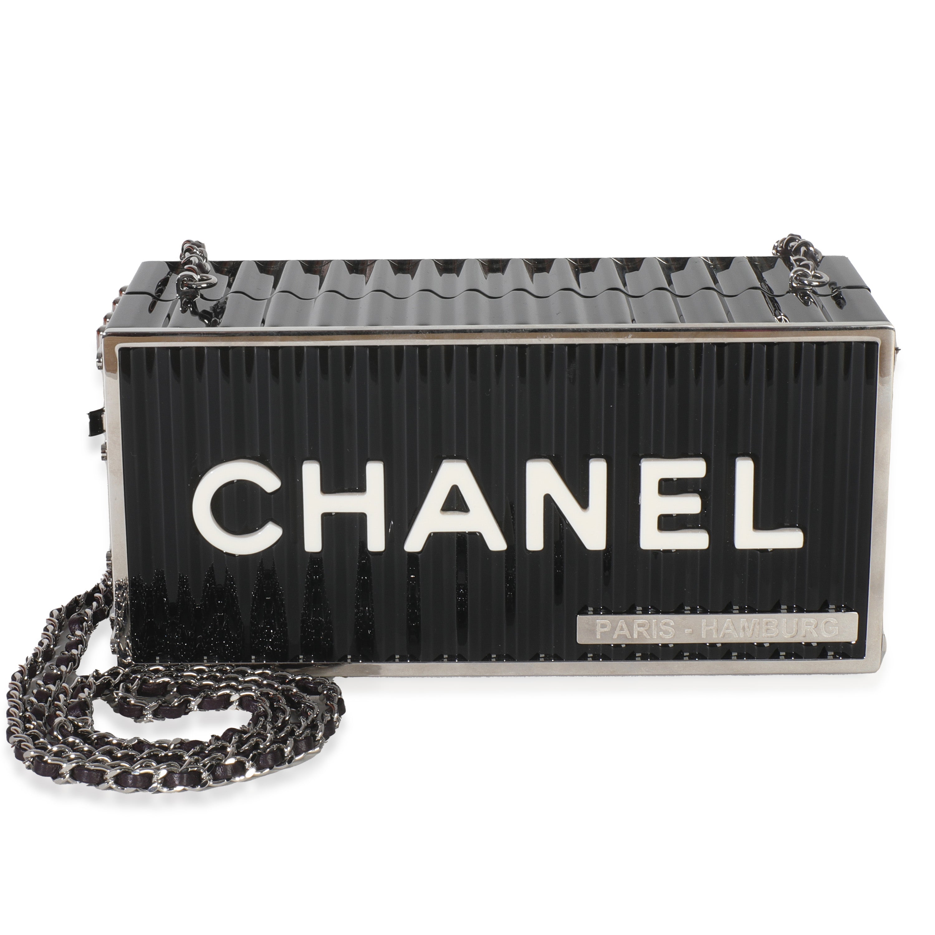 Chanel 18A Black Lucite Paris Hamburg Minaudiere Shipping Container Clutch