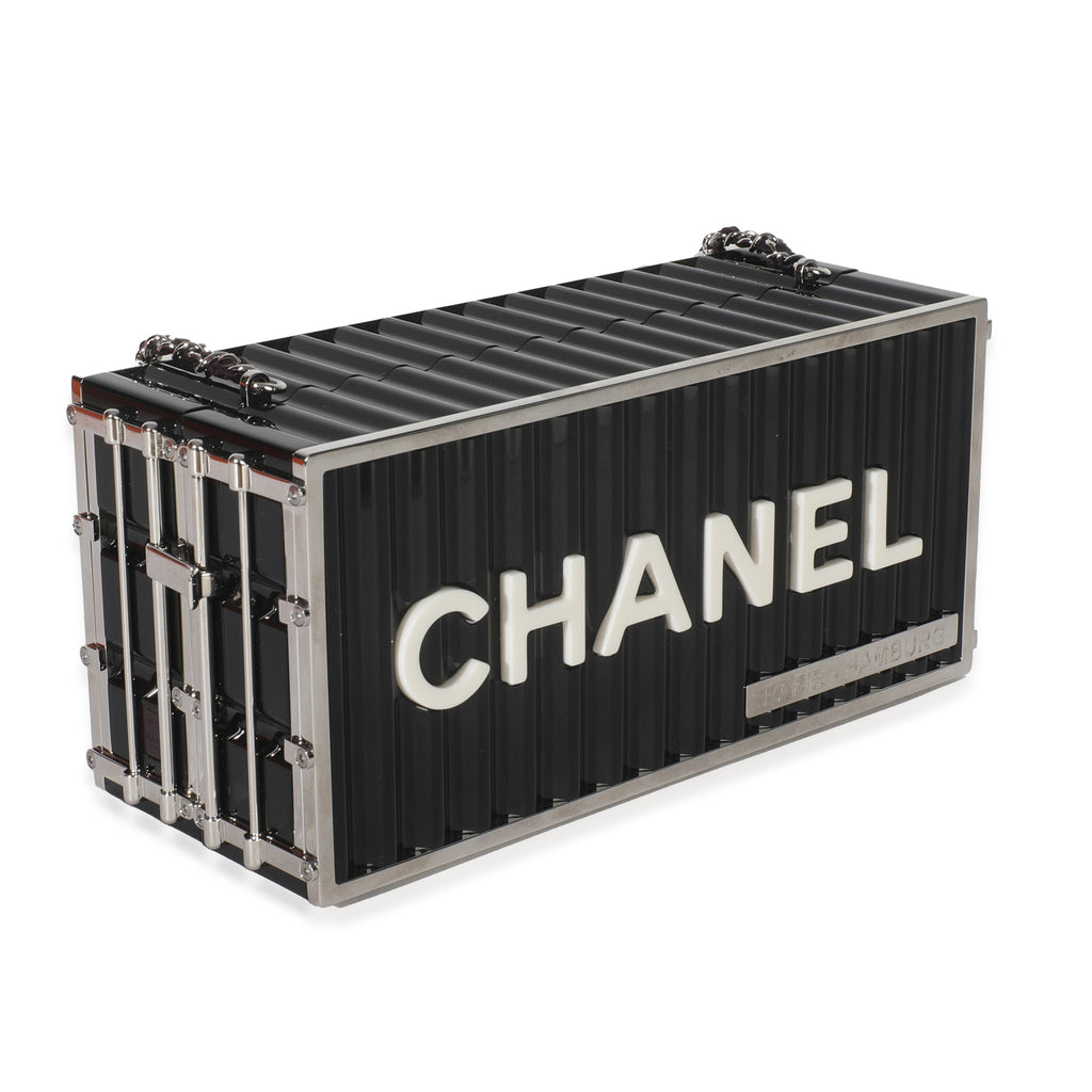 Chanel 18A Black Lucite Paris Hamburg Minaudiere Shipping Container Clutch