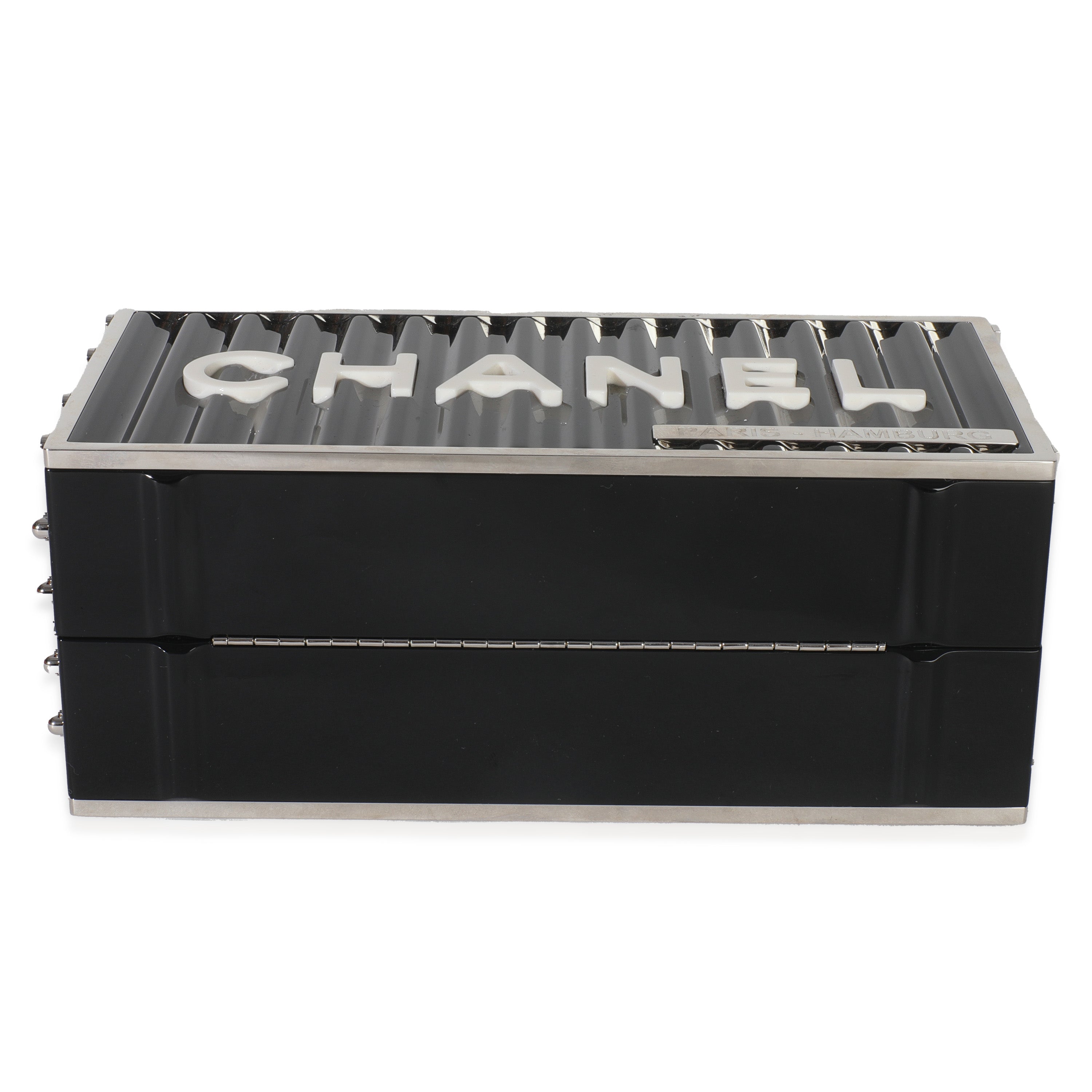 Chanel 18A Black Lucite Paris Hamburg Minaudiere Shipping Container Clutch