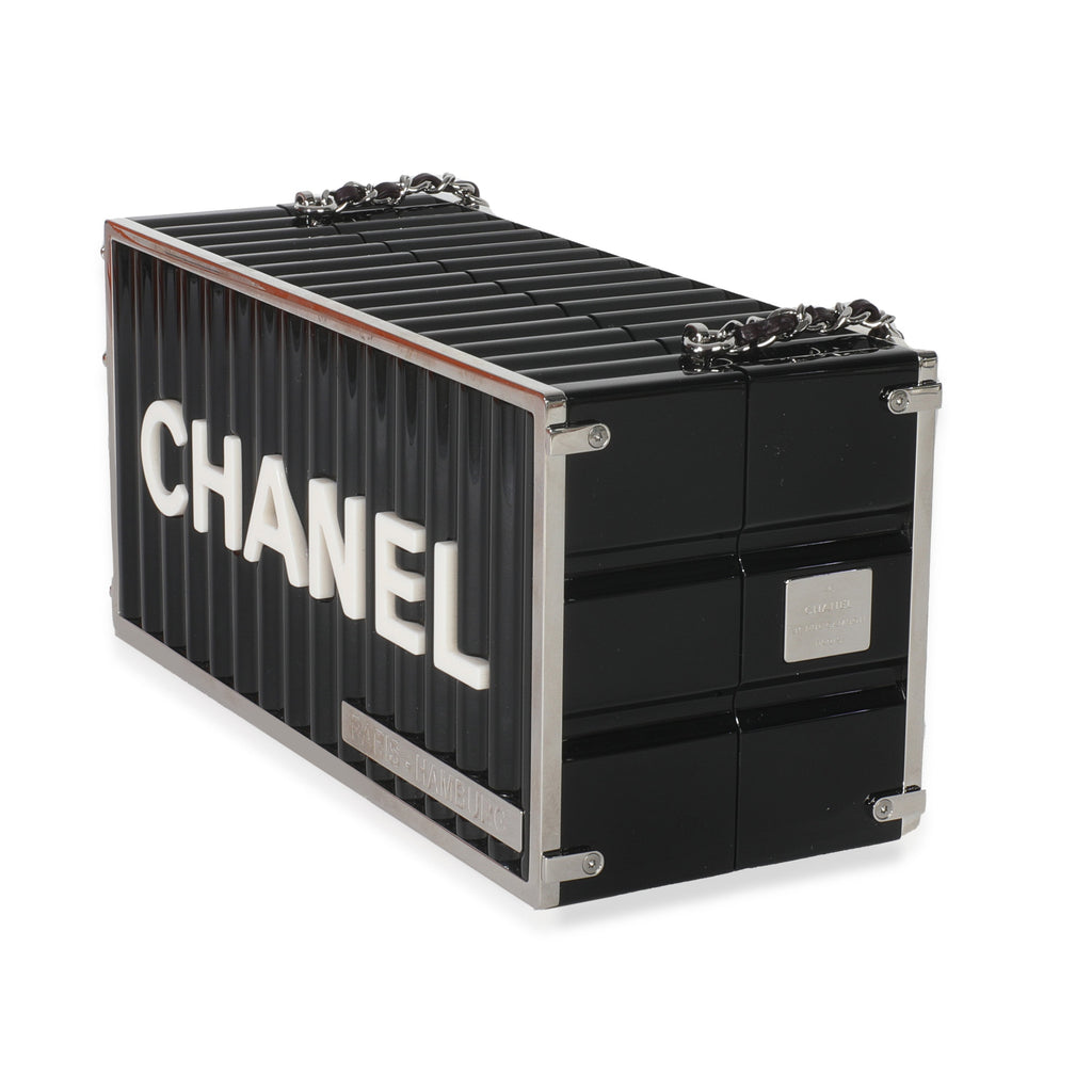 Chanel 18A Black Lucite Paris Hamburg Minaudiere Shipping Container Clutch