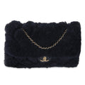 Chanel Navy Shearling Quilted Lambskin Medium Flap Bag