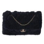 Chanel Navy Shearling Quilted Lambskin Medium Flap Bag