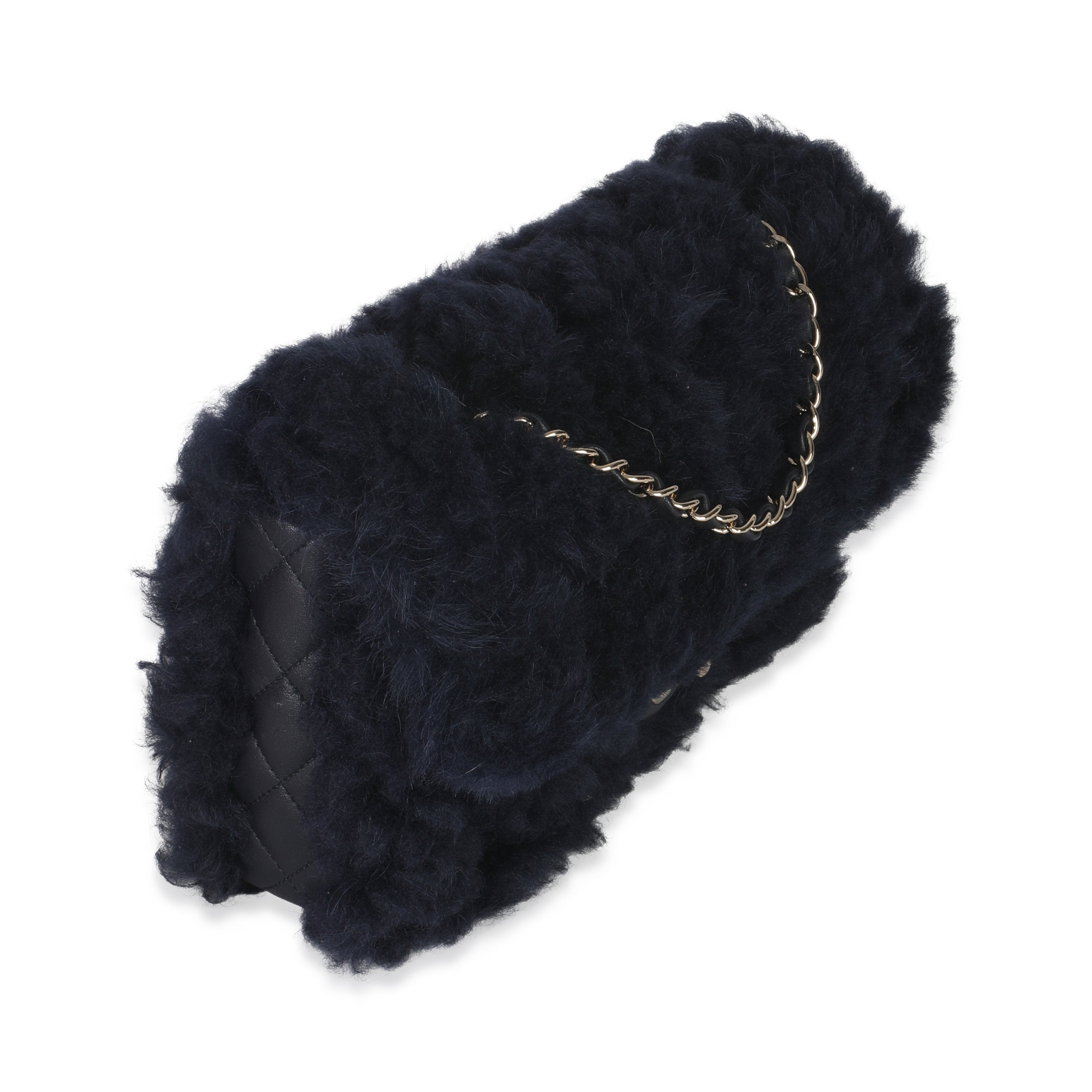 Chanel Navy Shearling Quilted Lambskin Medium Flap Bag
