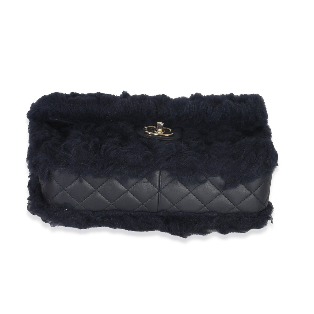 Chanel Navy Shearling Quilted Lambskin Medium Flap Bag