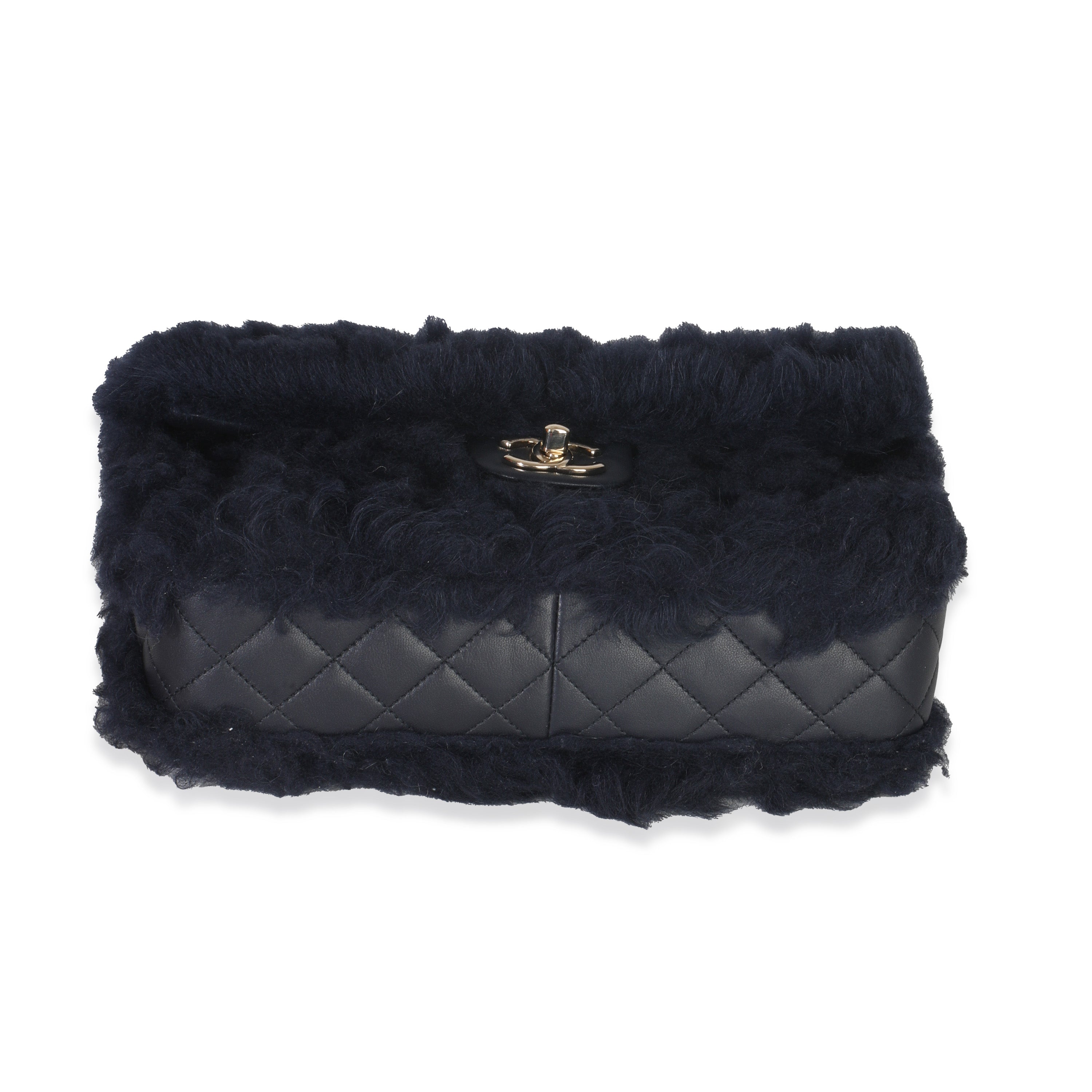 Chanel Navy Shearling Quilted Lambskin Medium Flap Bag