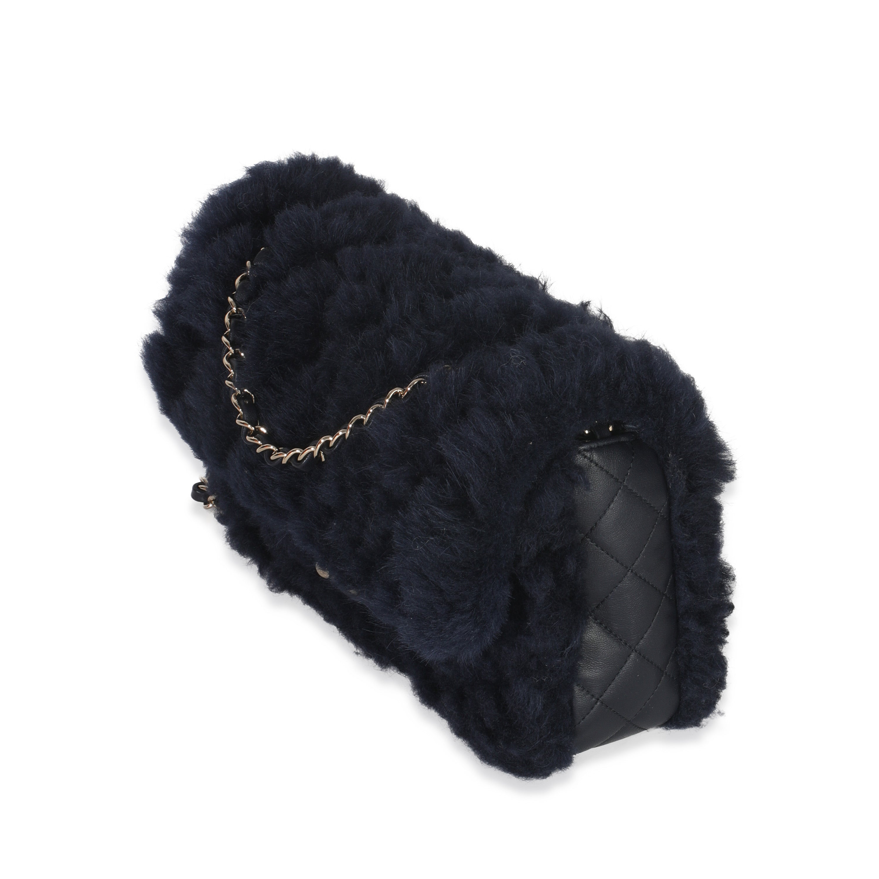 Chanel Navy Shearling Quilted Lambskin Medium Flap Bag