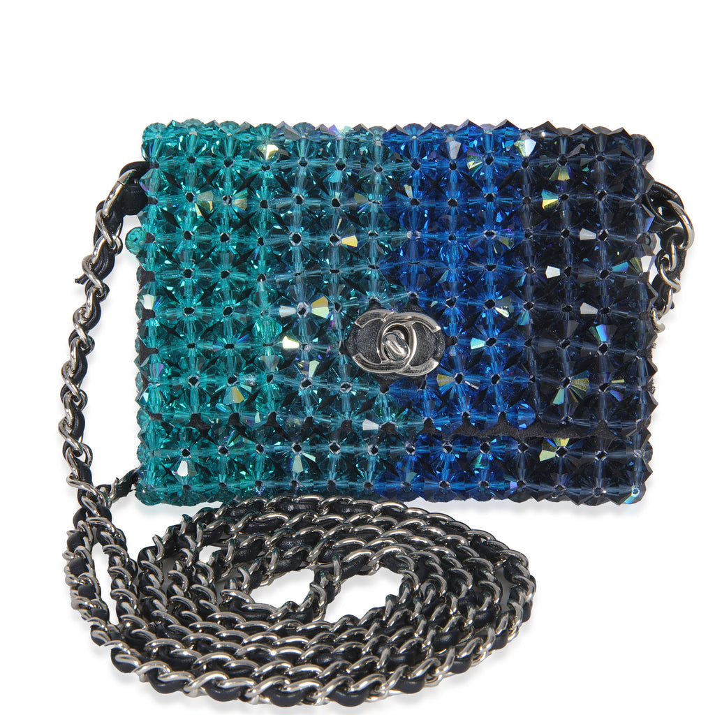 Chanel Blue Ombre Beaded Micro Clutch On Chain