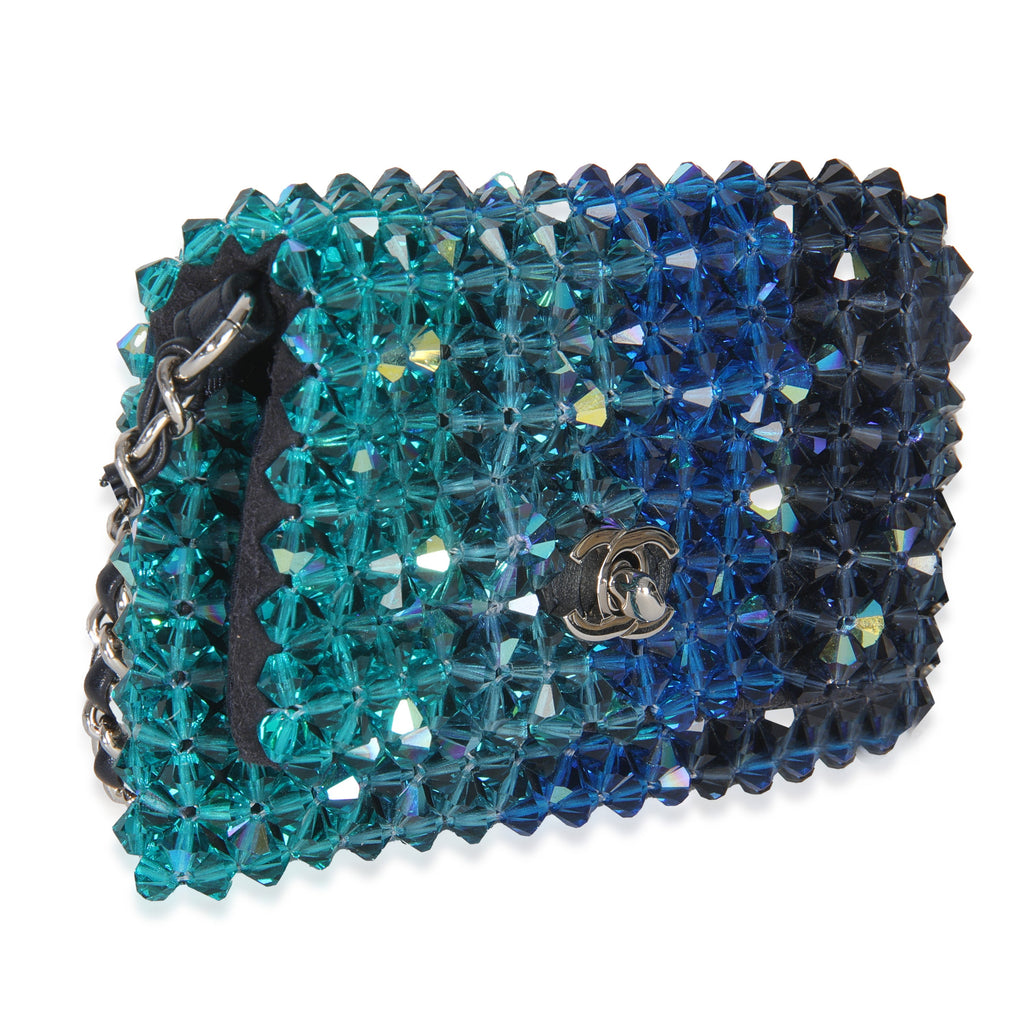 Chanel Blue Ombre Beaded Micro Clutch On Chain