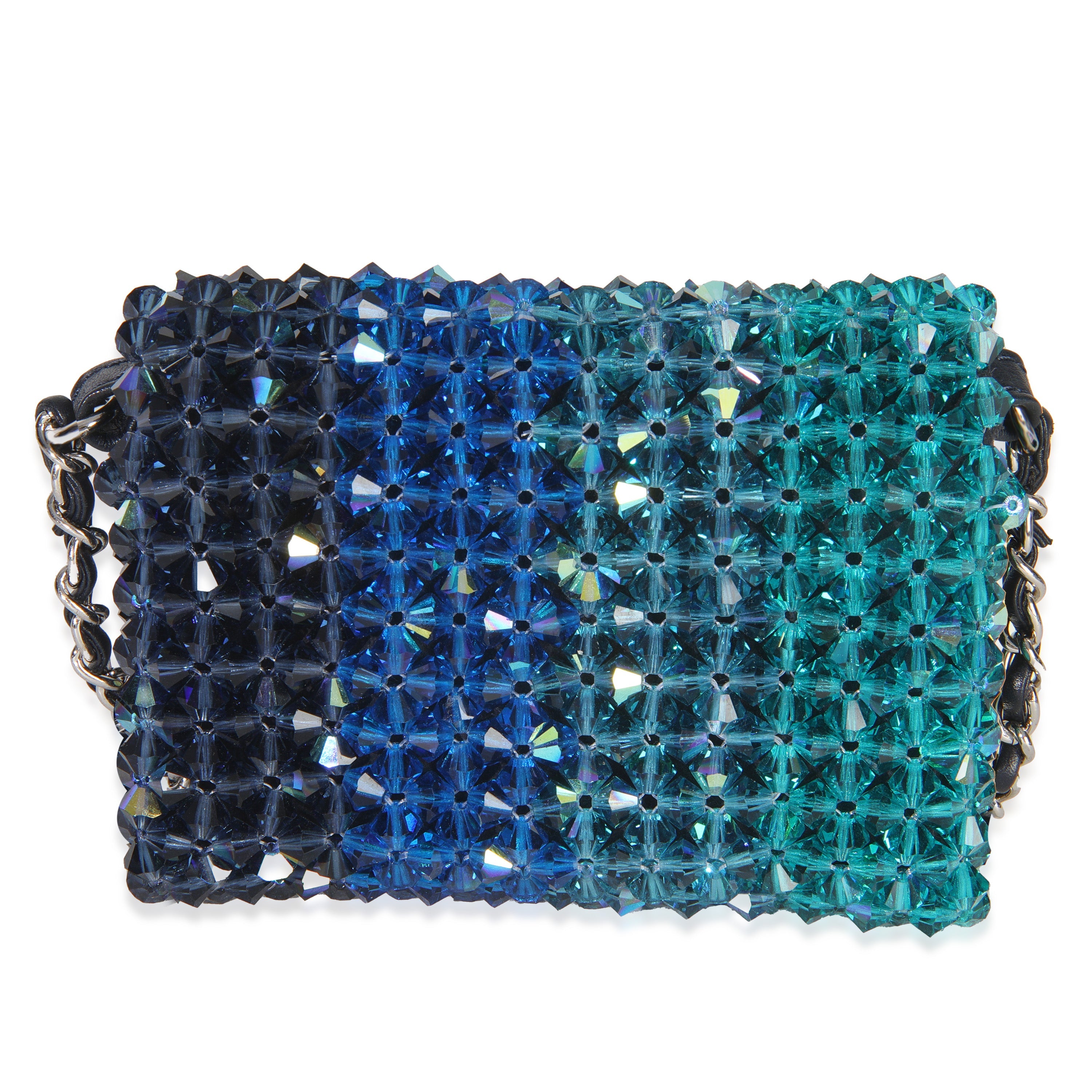 Chanel Blue Ombre Beaded Micro Clutch On Chain