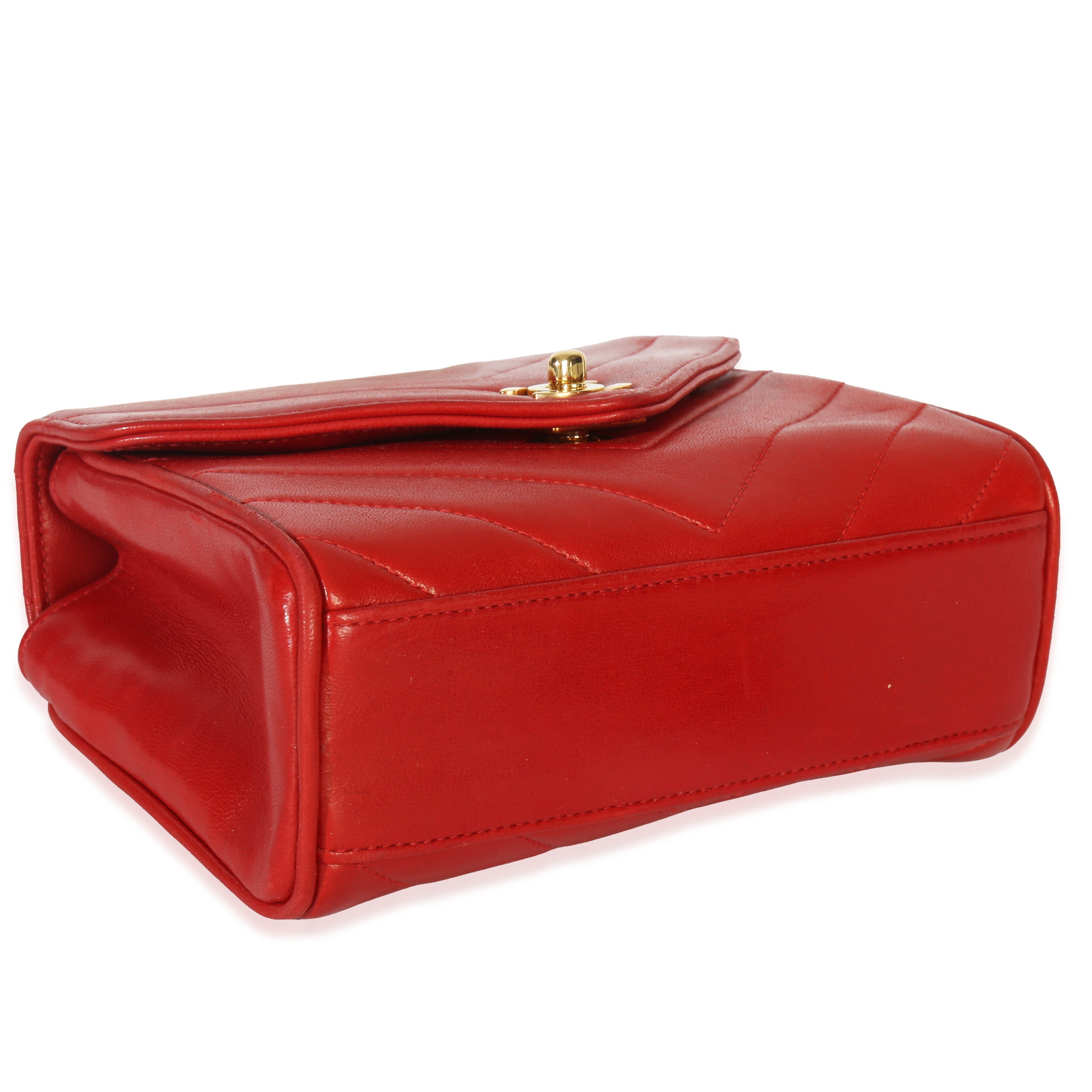 Chanel Vintage 24K Red Chevron Lambskin CC Square Flap Bag