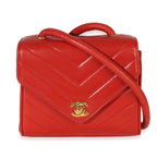 Chanel Vintage 24K Red Chevron Lambskin CC Square Flap Bag