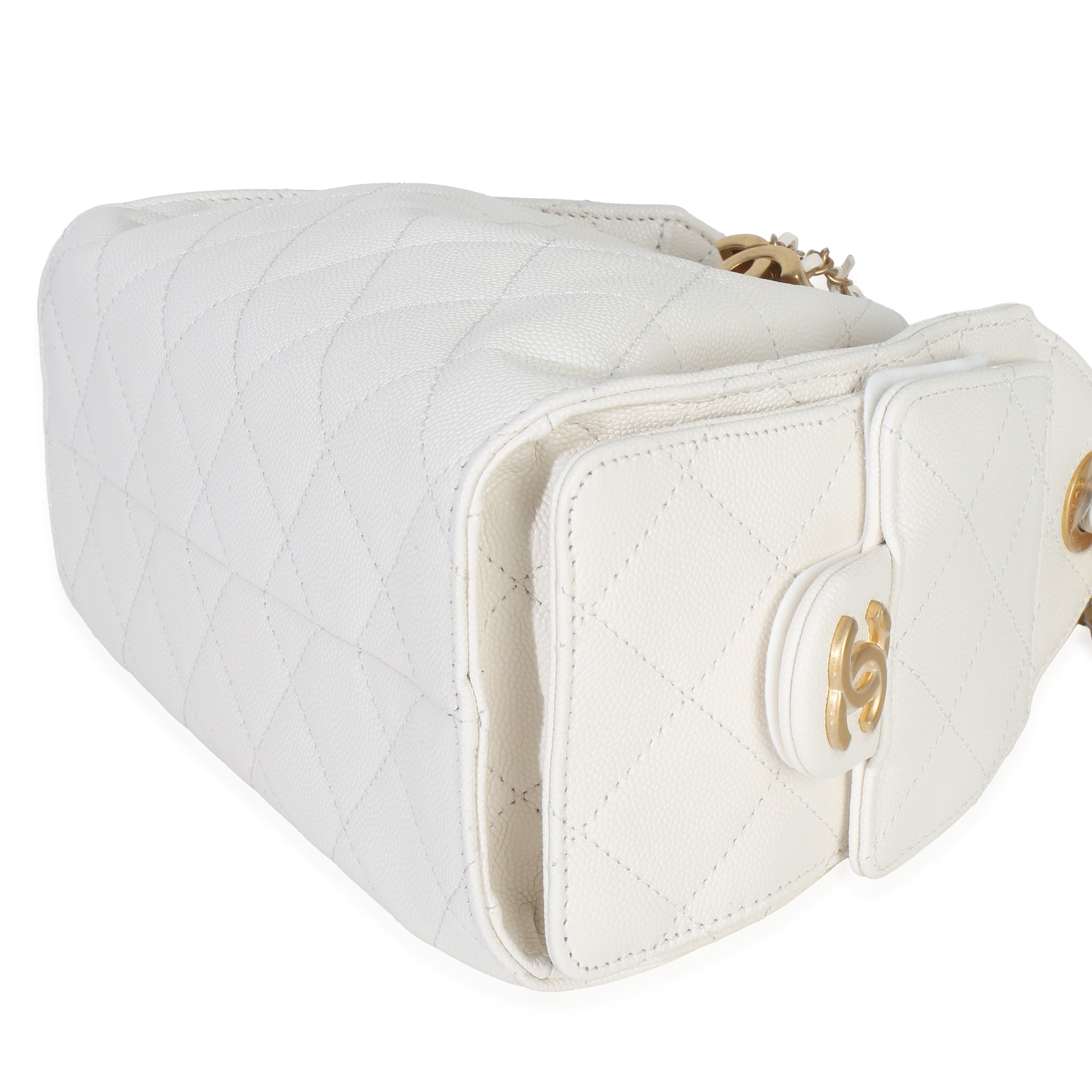 Chanel White Quilted Caviar Mini Chanel 25 Hobo Handbag