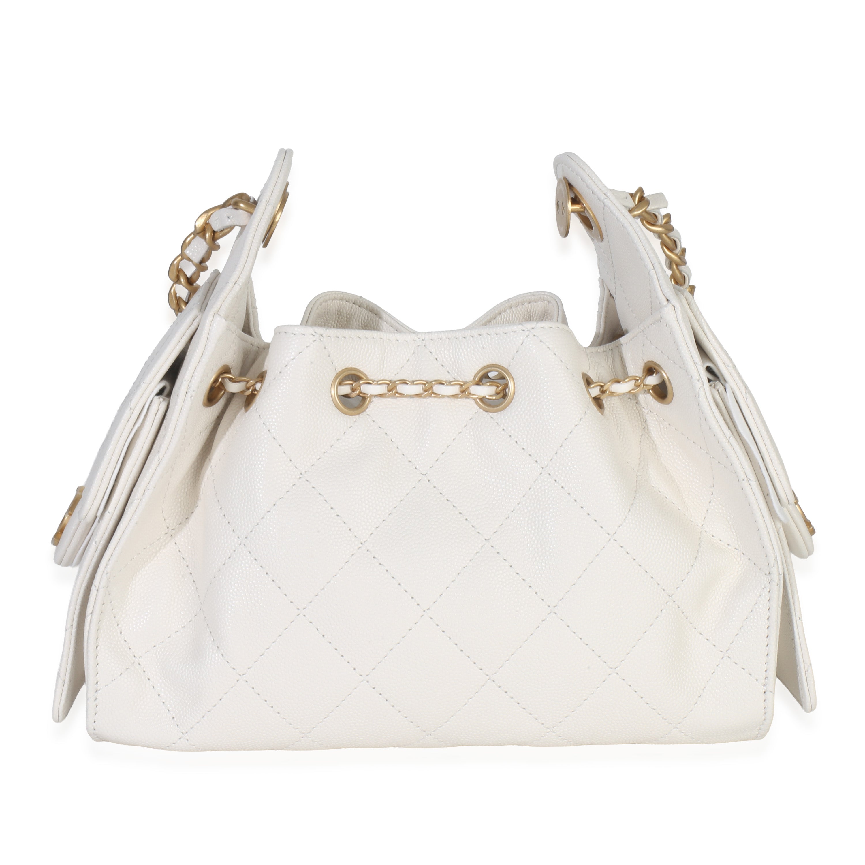 Chanel White Quilted Caviar Mini Chanel 25 Hobo Handbag