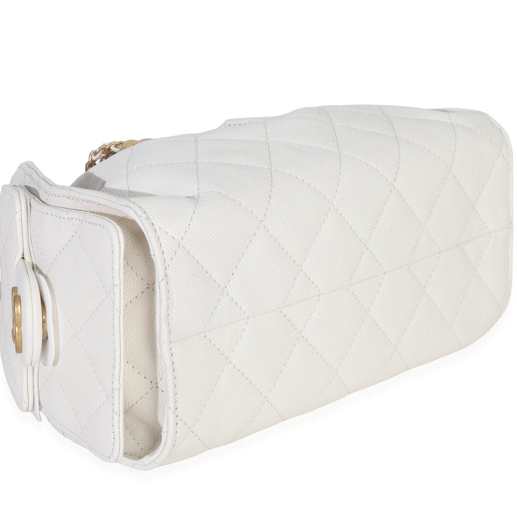 Chanel White Quilted Caviar Mini Chanel 25 Hobo Handbag