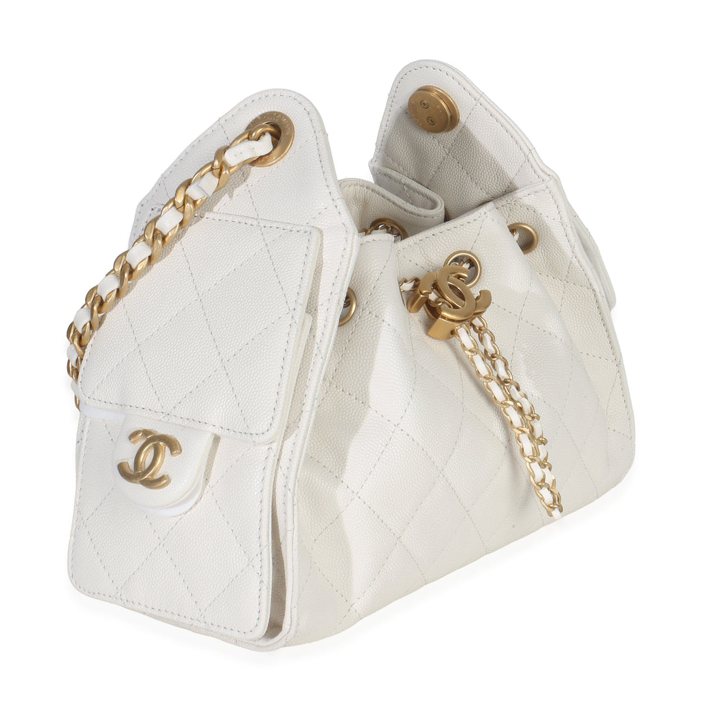 Chanel White Quilted Caviar Mini Chanel 25 Hobo Handbag