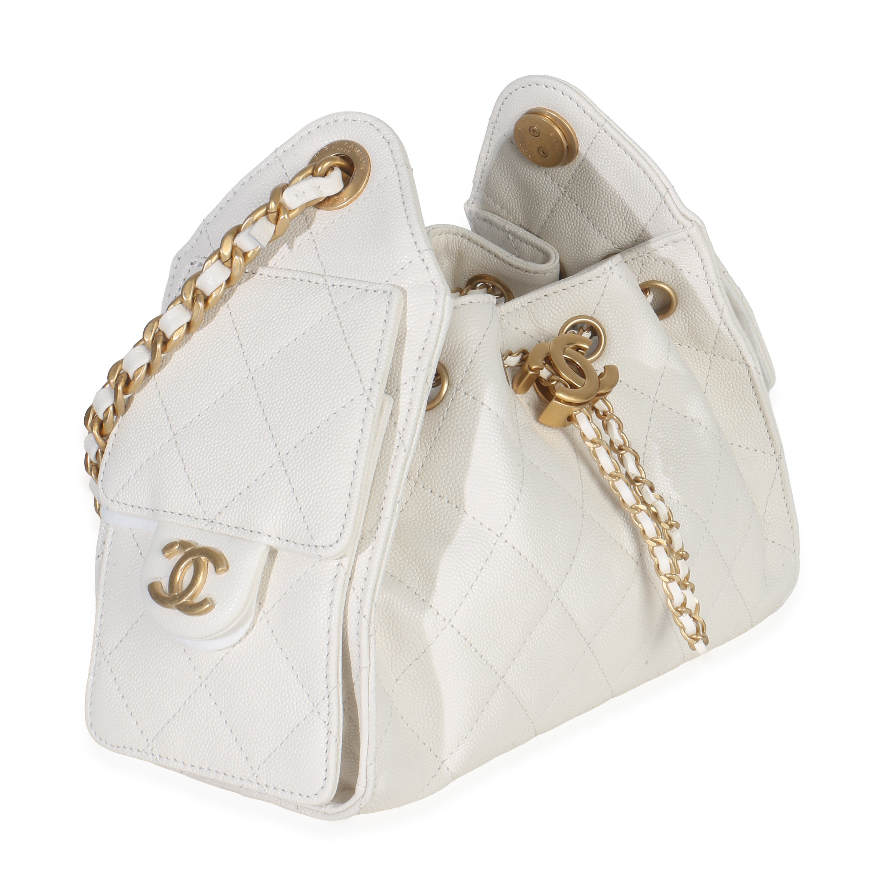 Chanel White Quilted Caviar Mini Chanel 25 Hobo Handbag