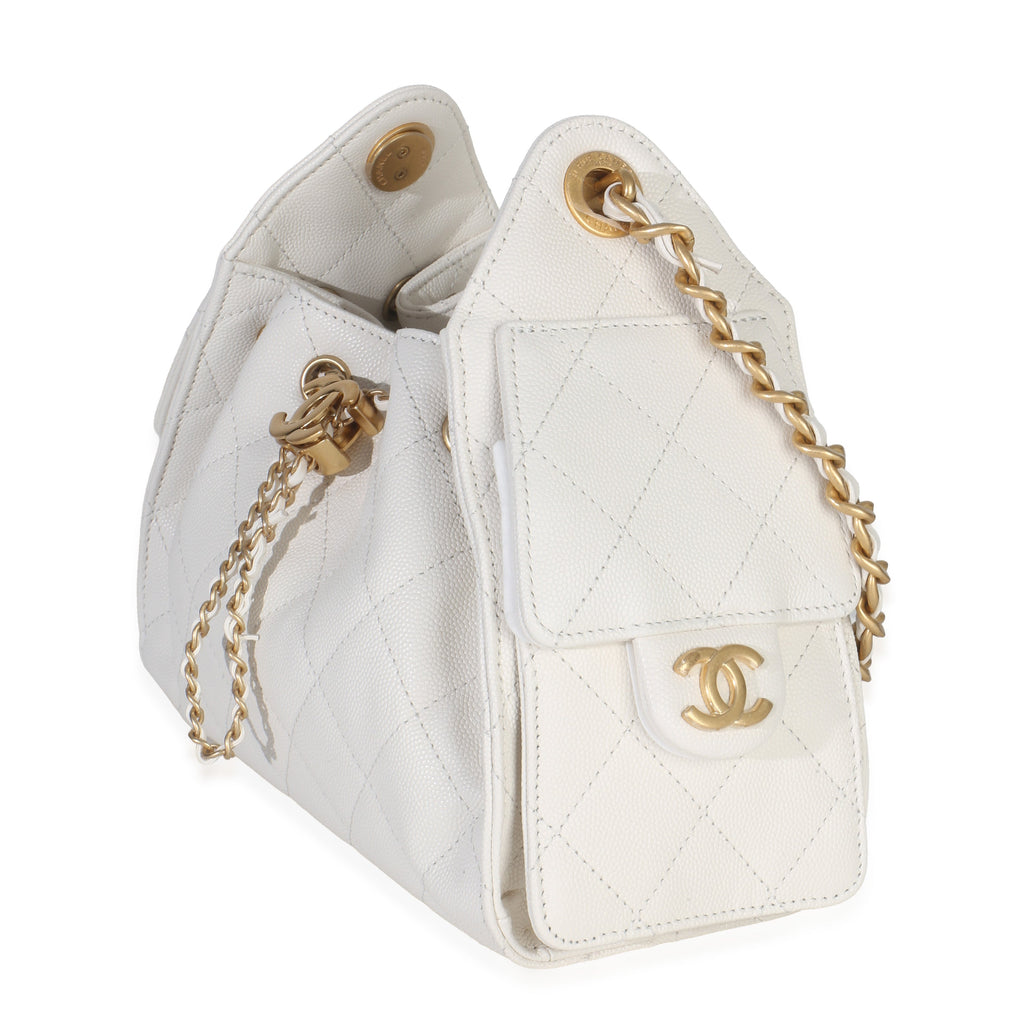 Chanel White Quilted Caviar Mini Chanel 25 Hobo Handbag