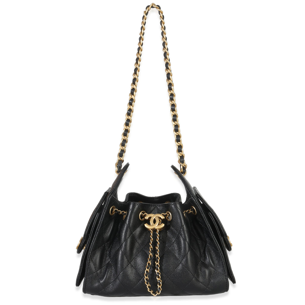 Chanel 26P Black Quilted Caviar Mini Chanel 25 Hobo Handbag
