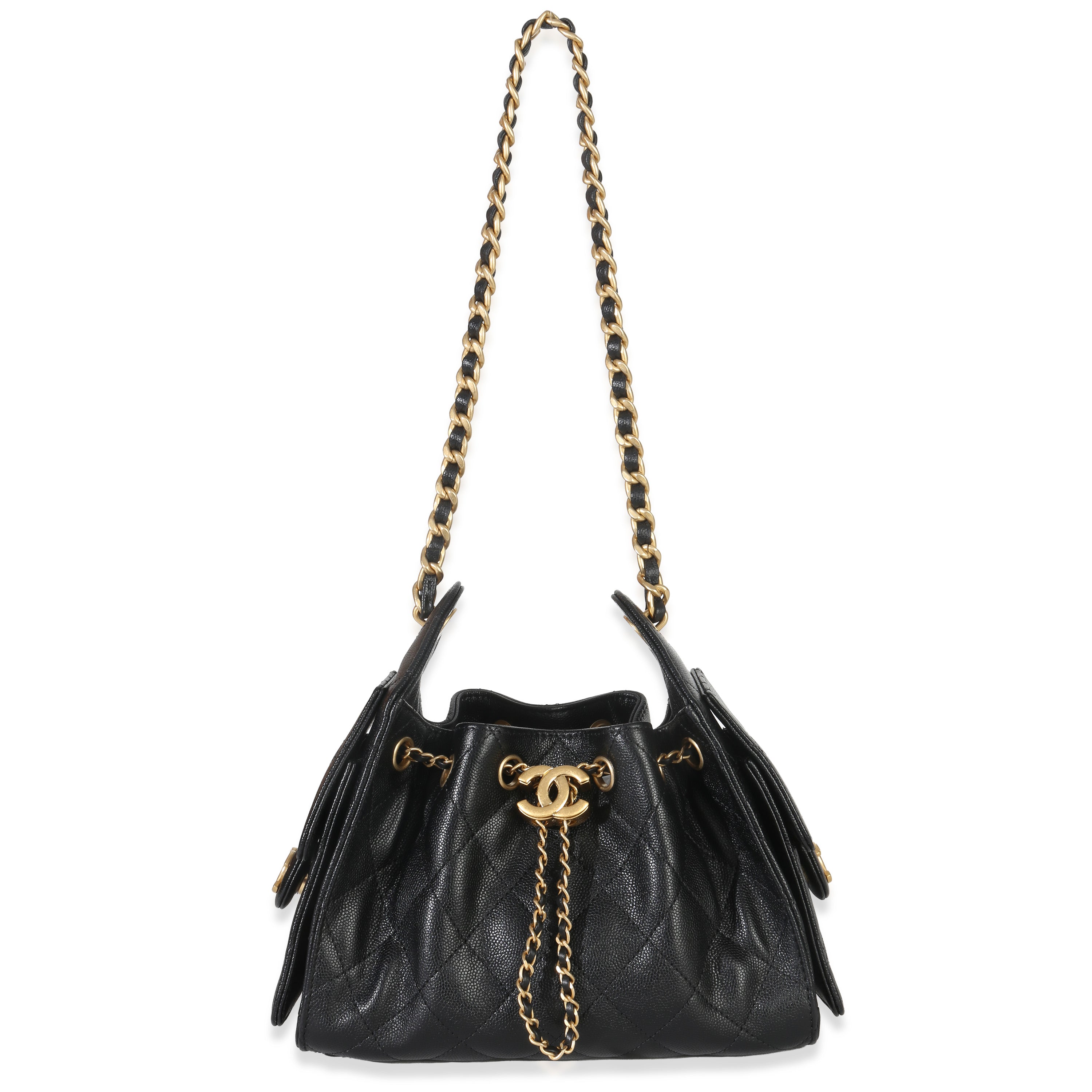 Chanel 26P Black Quilted Caviar Mini Chanel 25 Hobo Handbag