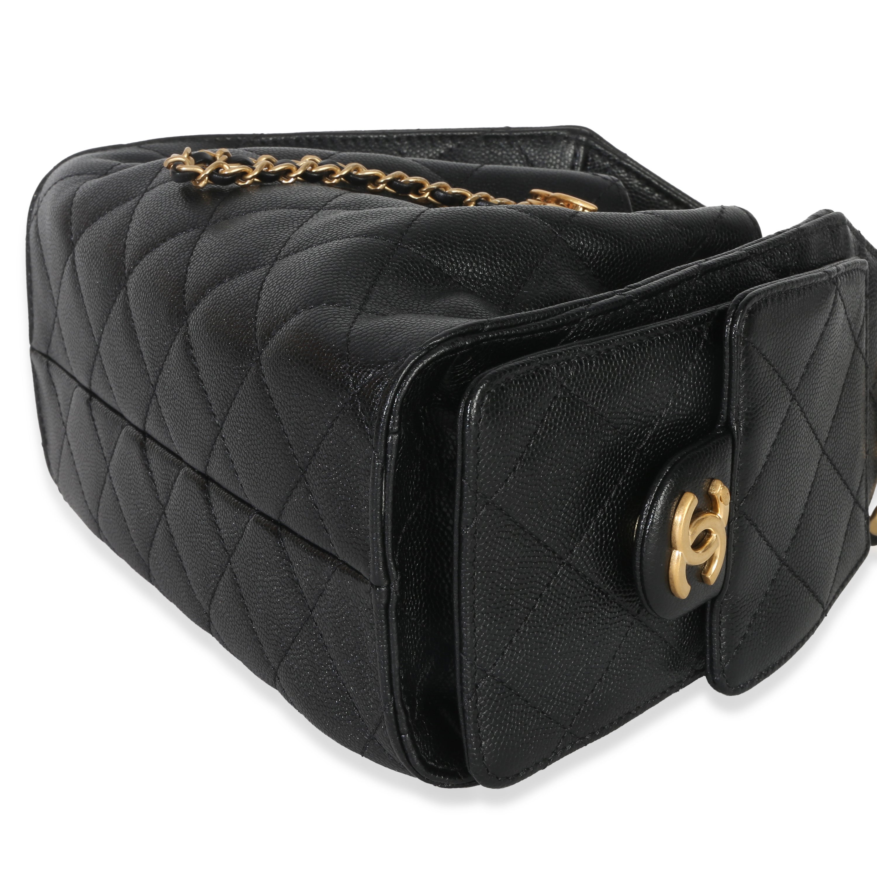 Chanel 26P Black Quilted Caviar Mini Chanel 25 Hobo Handbag