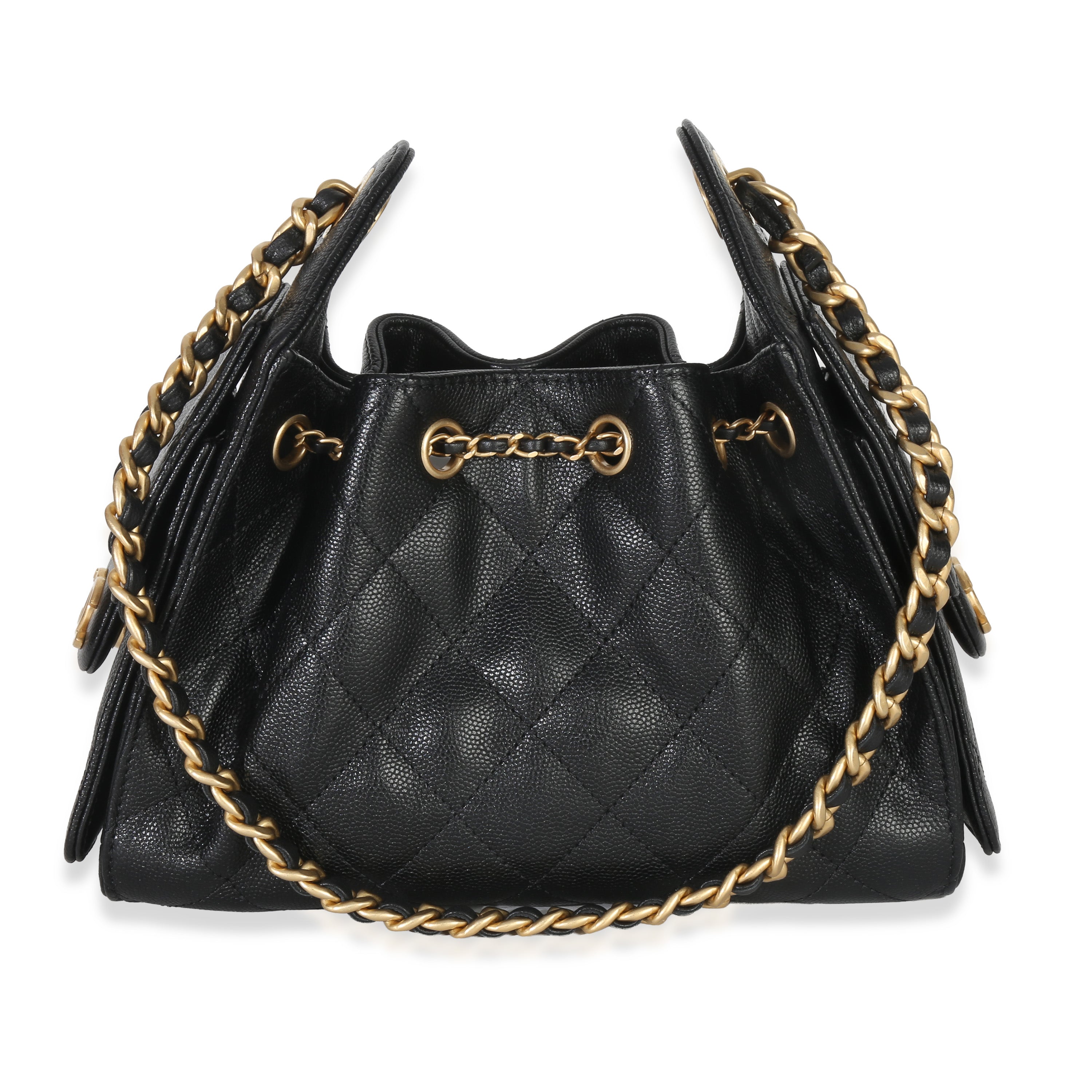 Chanel 26P Black Quilted Caviar Mini Chanel 25 Hobo Handbag