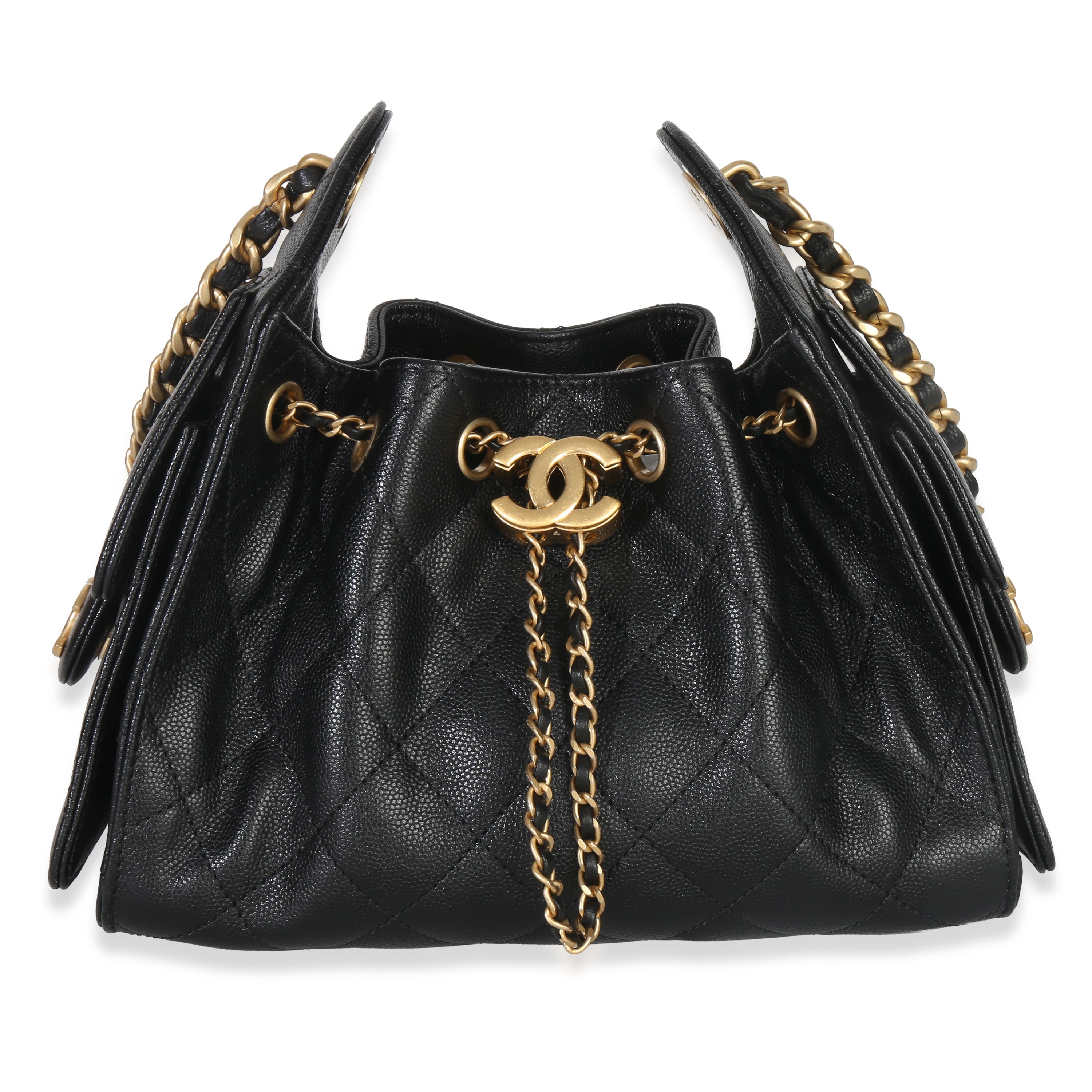 Chanel 26P Black Quilted Caviar Mini Chanel 25 Hobo Handbag