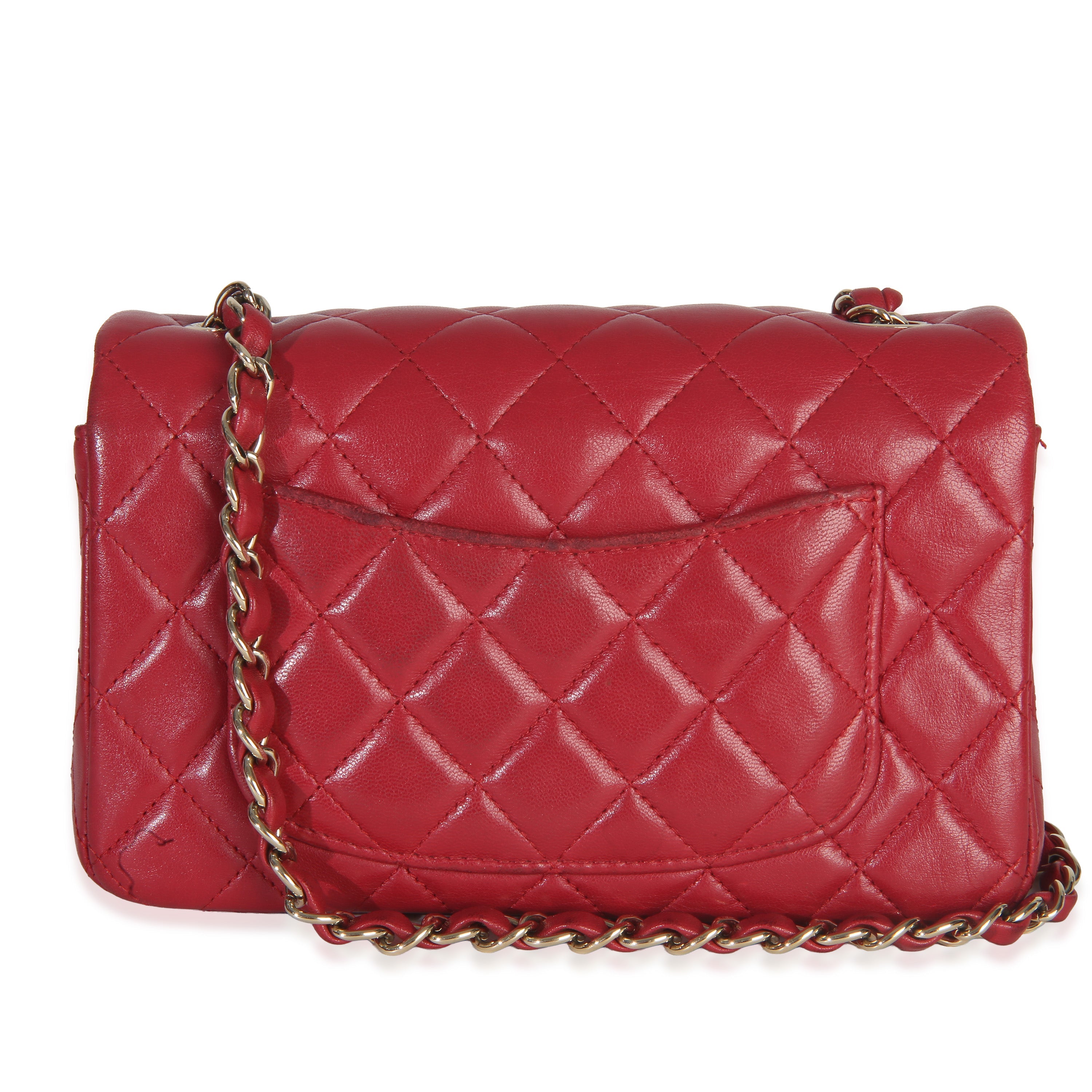 Chanel Dark Pink Quilted Lambskin Mini Rectangle Flap Bag