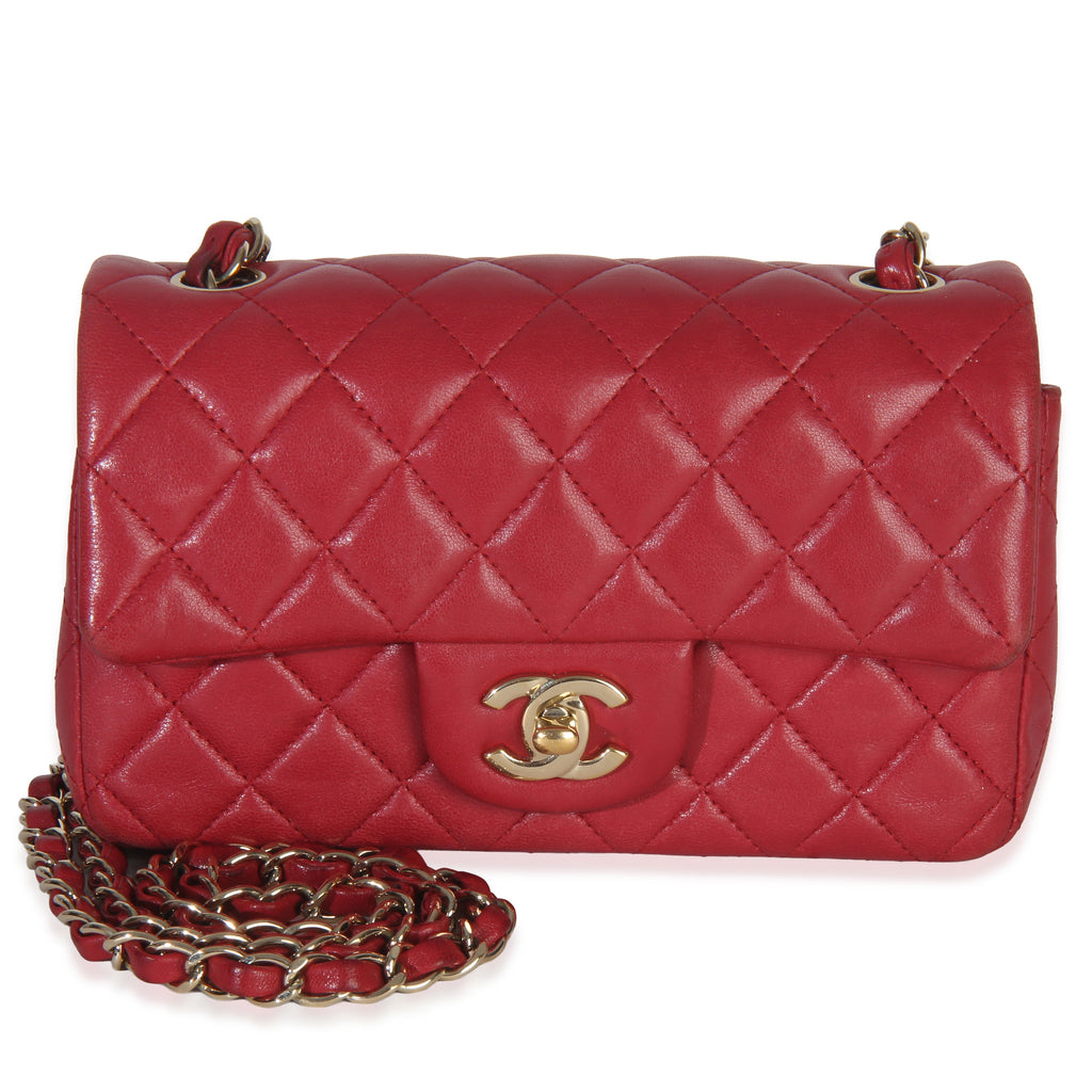 Chanel Dark Pink Quilted Lambskin Mini Rectangle Flap Bag