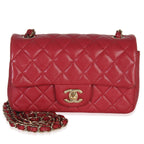 Chanel Dark Pink Quilted Lambskin Mini Rectangle Flap Bag