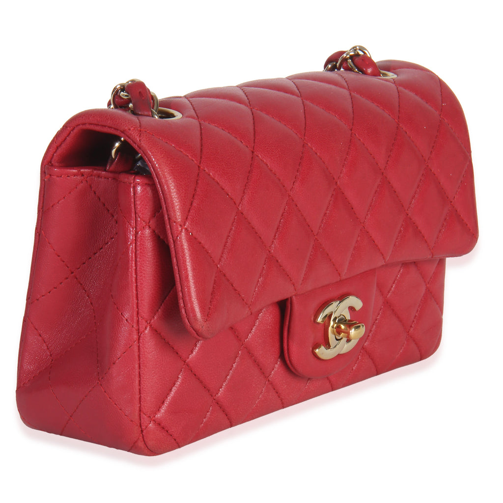 Chanel Dark Pink Quilted Lambskin Mini Rectangle Flap Bag