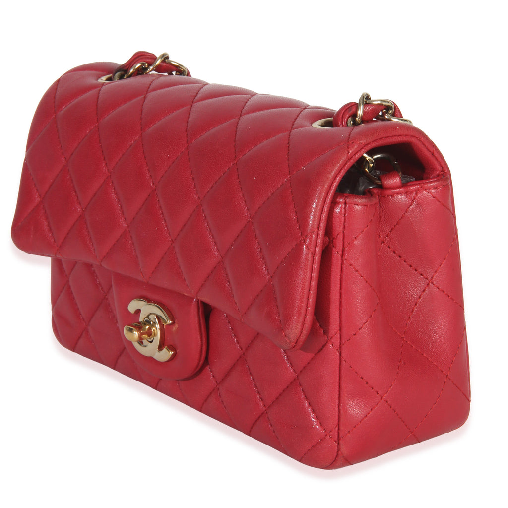 Chanel Dark Pink Quilted Lambskin Mini Rectangle Flap Bag