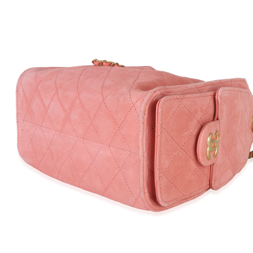Chanel Pink Quilted Suede Mini Chanel 25 Hobo