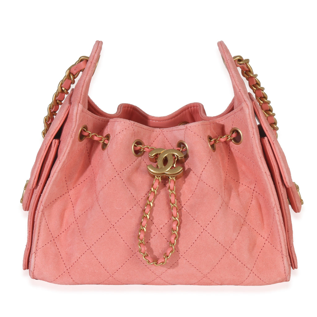 Chanel Pink Quilted Suede Mini Chanel 25 Hobo