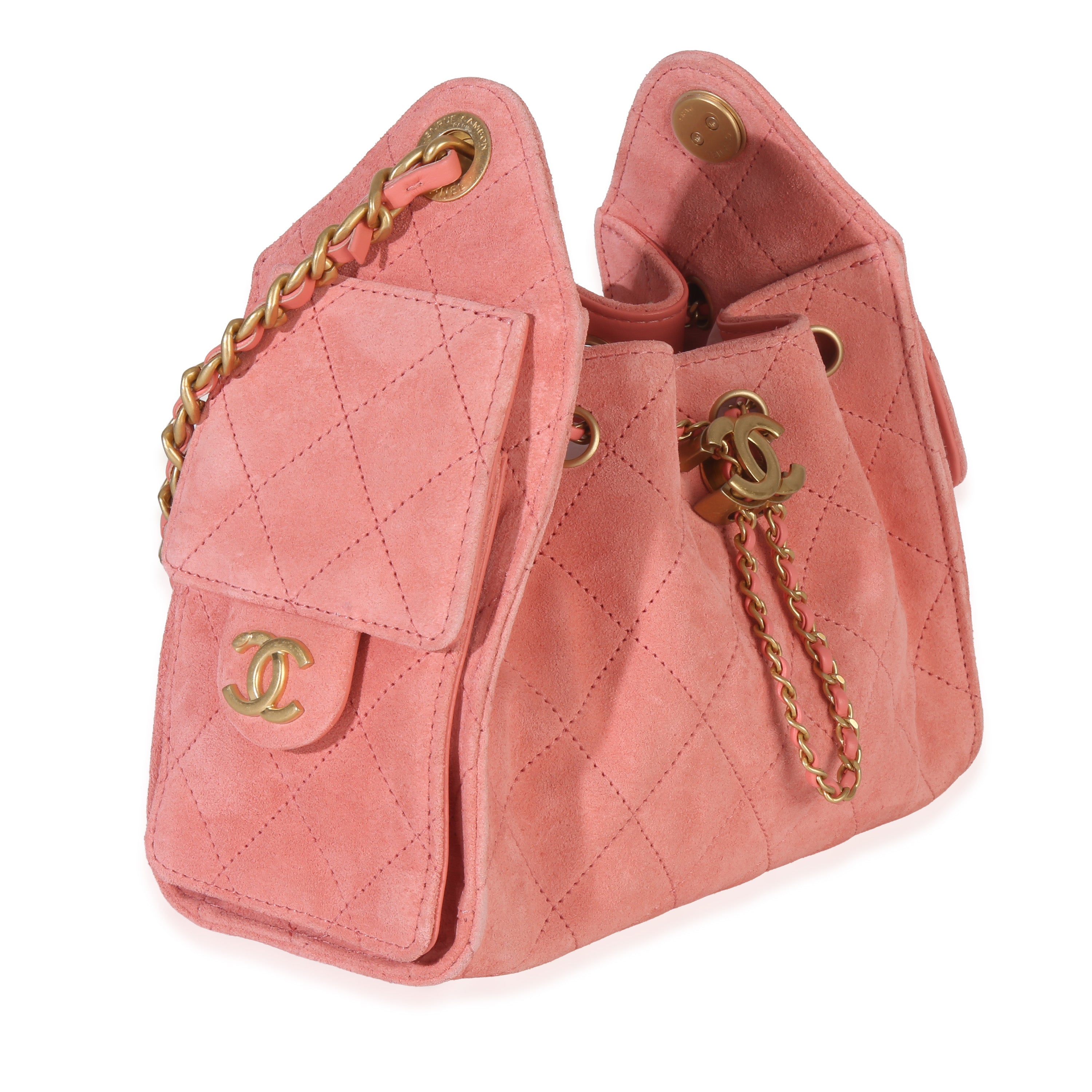 Chanel Pink Quilted Suede Mini Chanel 25 Hobo