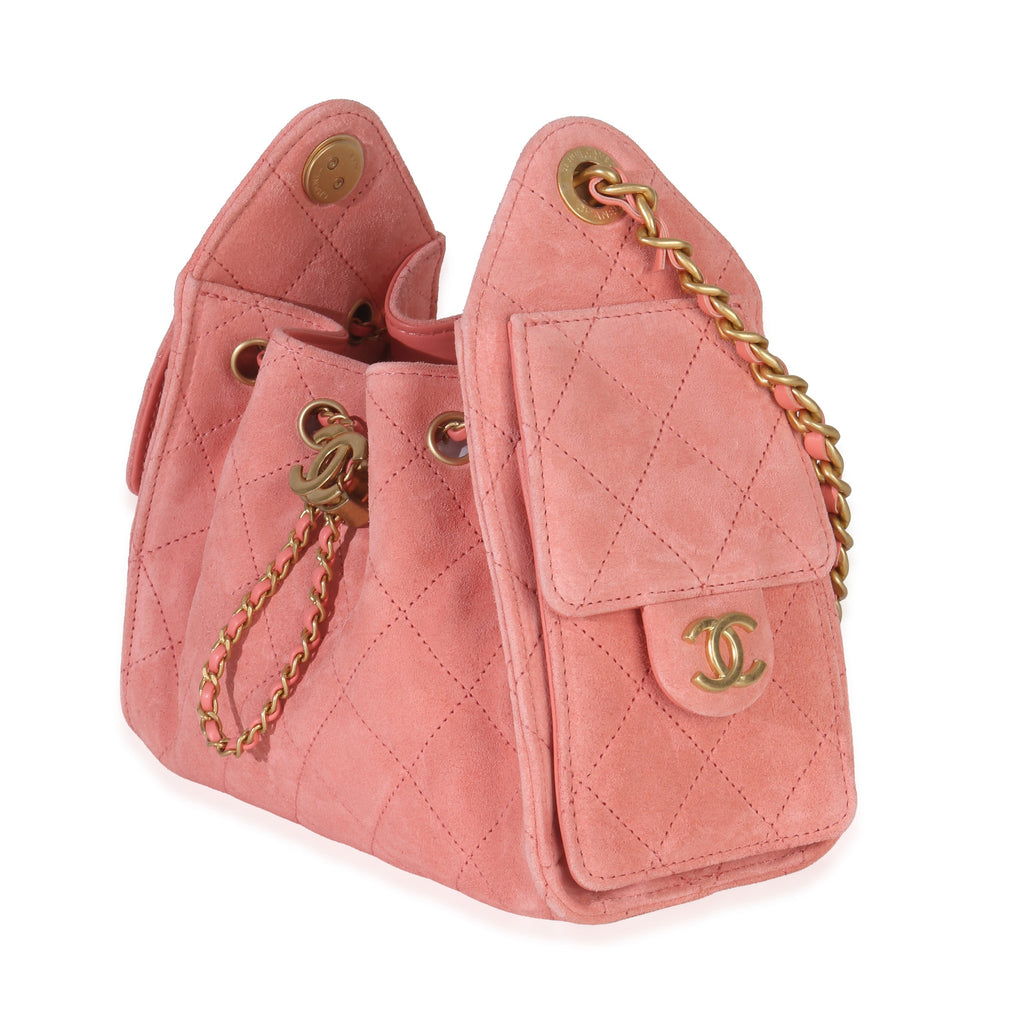 Chanel Pink Quilted Suede Mini Chanel 25 Hobo