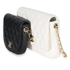 Chanel White Black Quilted Lambskin Small Side Packs Flap Bag