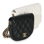 Chanel White Black Quilted Lambskin Small Side Packs Flap Bag