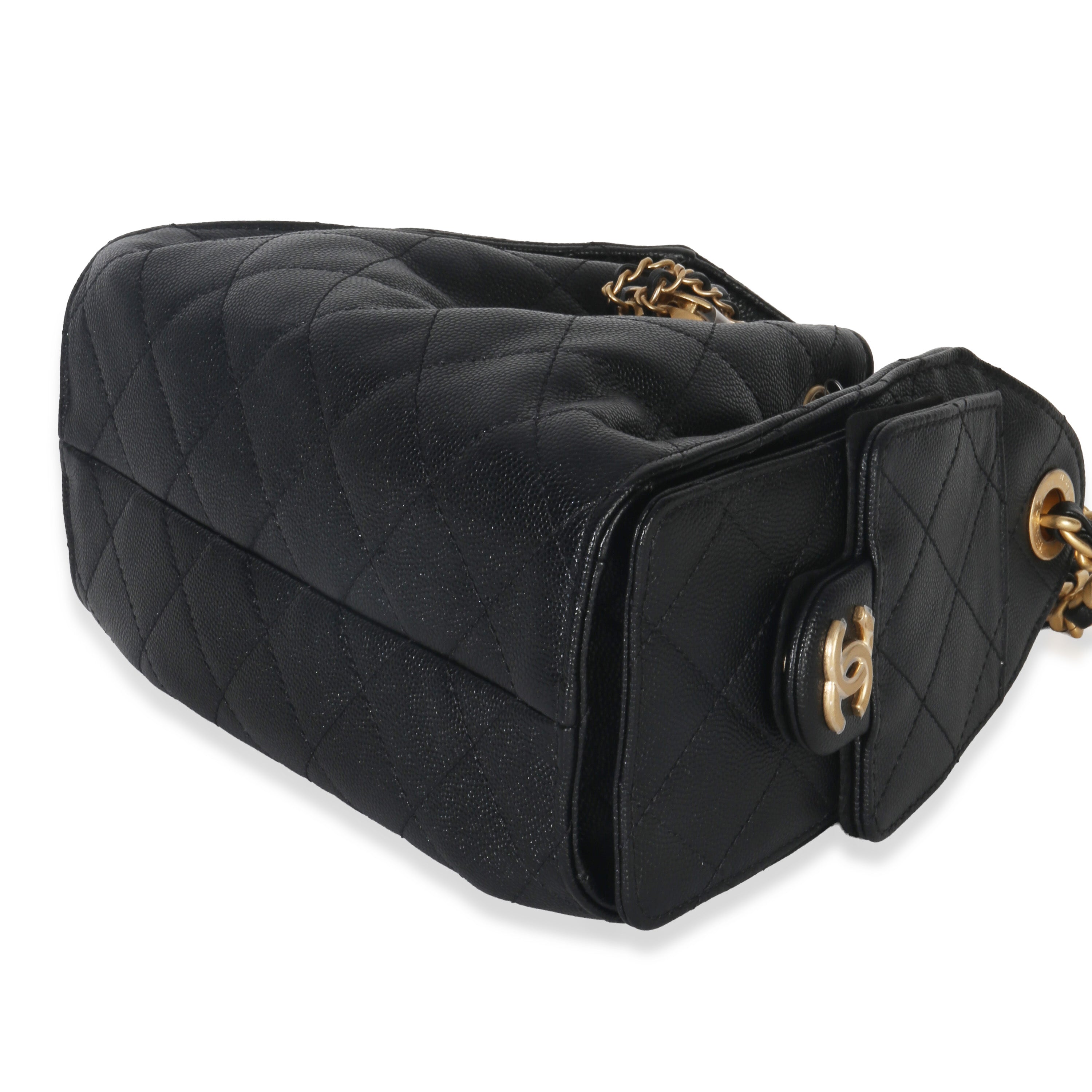 Chanel Black Quilted Caviar Mini Chanel 25 Hobo Handbag