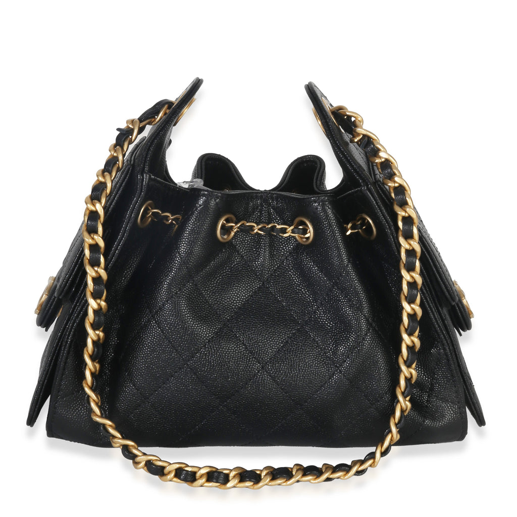 Chanel Black Quilted Caviar Mini Chanel 25 Hobo Handbag