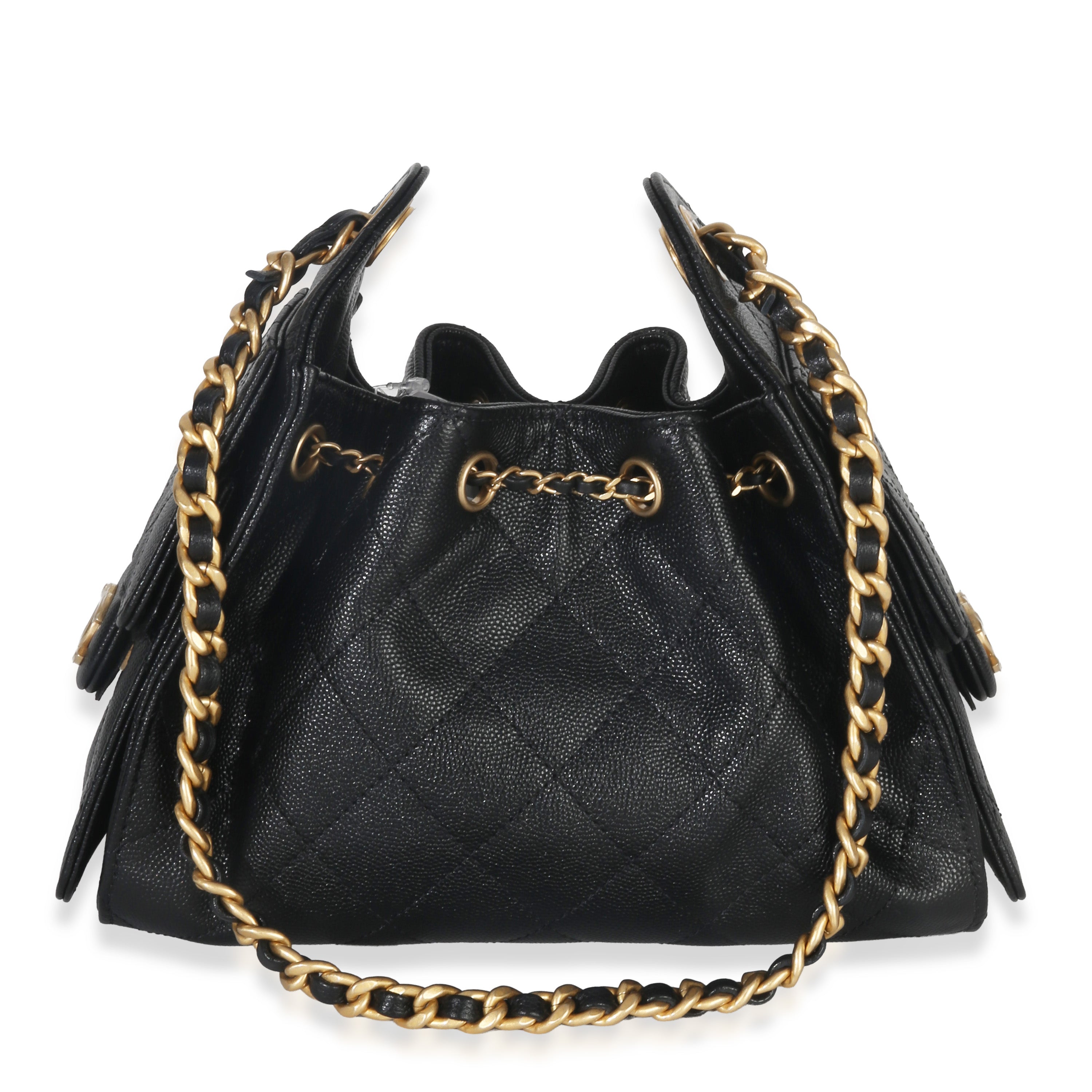 Chanel Black Quilted Caviar Mini Chanel 25 Hobo Handbag