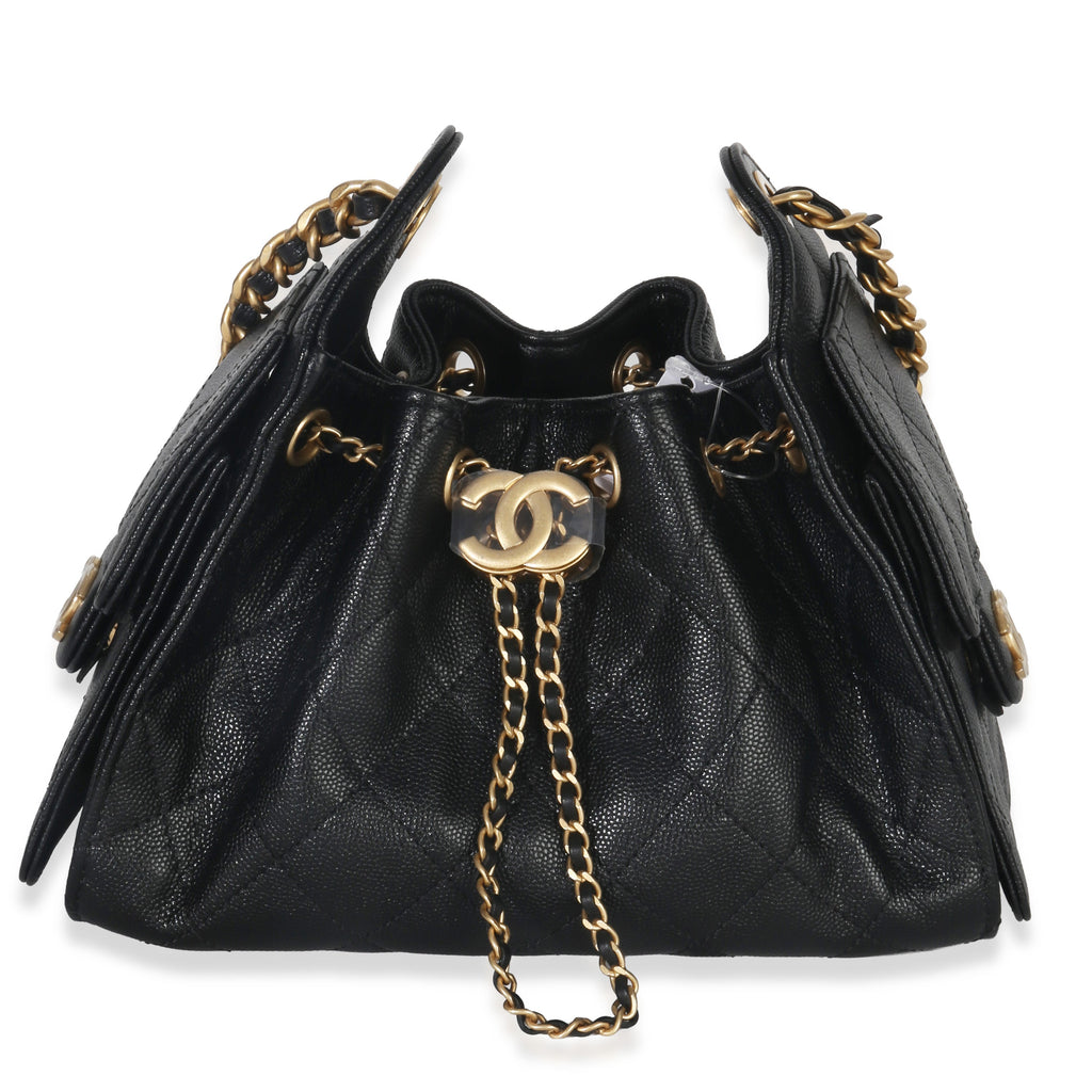 Chanel Black Quilted Caviar Mini Chanel 25 Hobo Handbag
