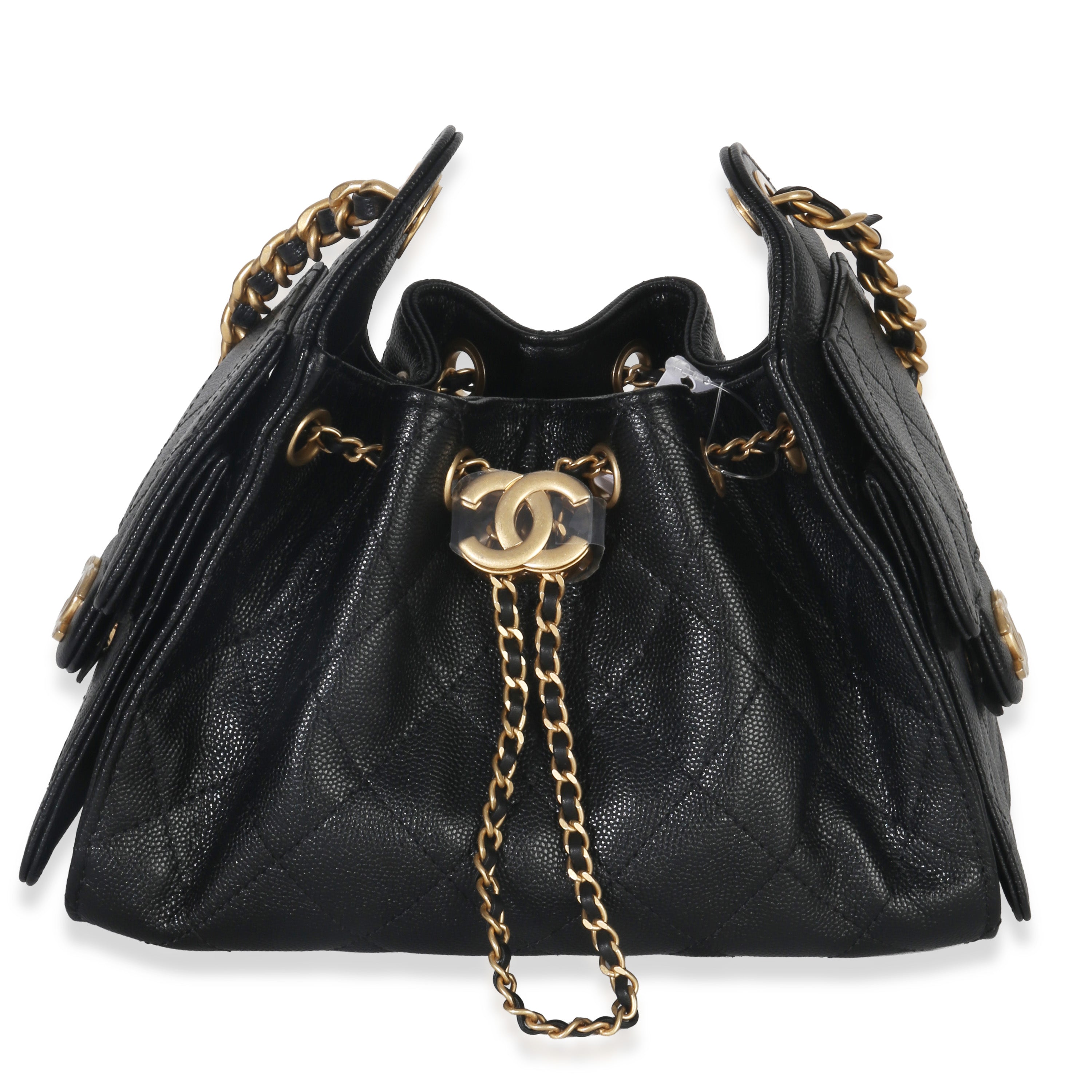Chanel Black Quilted Caviar Mini Chanel 25 Hobo Handbag