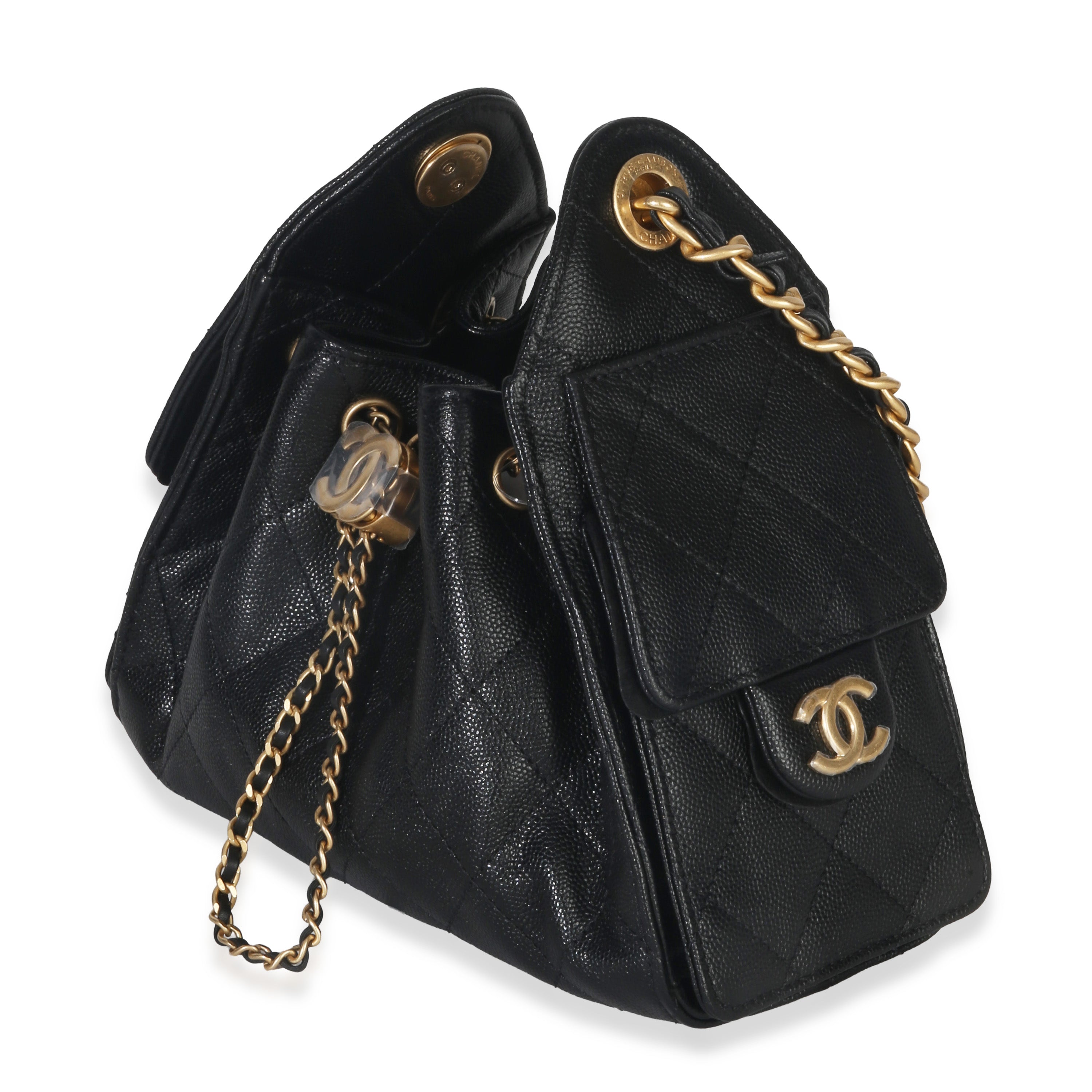 Chanel Black Quilted Caviar Mini Chanel 25 Hobo Handbag
