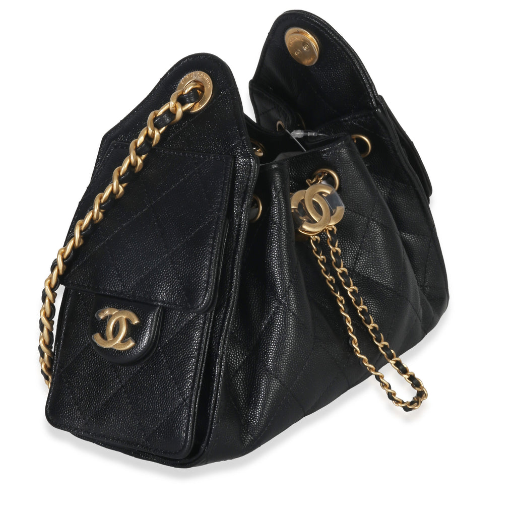 Chanel Black Quilted Caviar Mini Chanel 25 Hobo Handbag