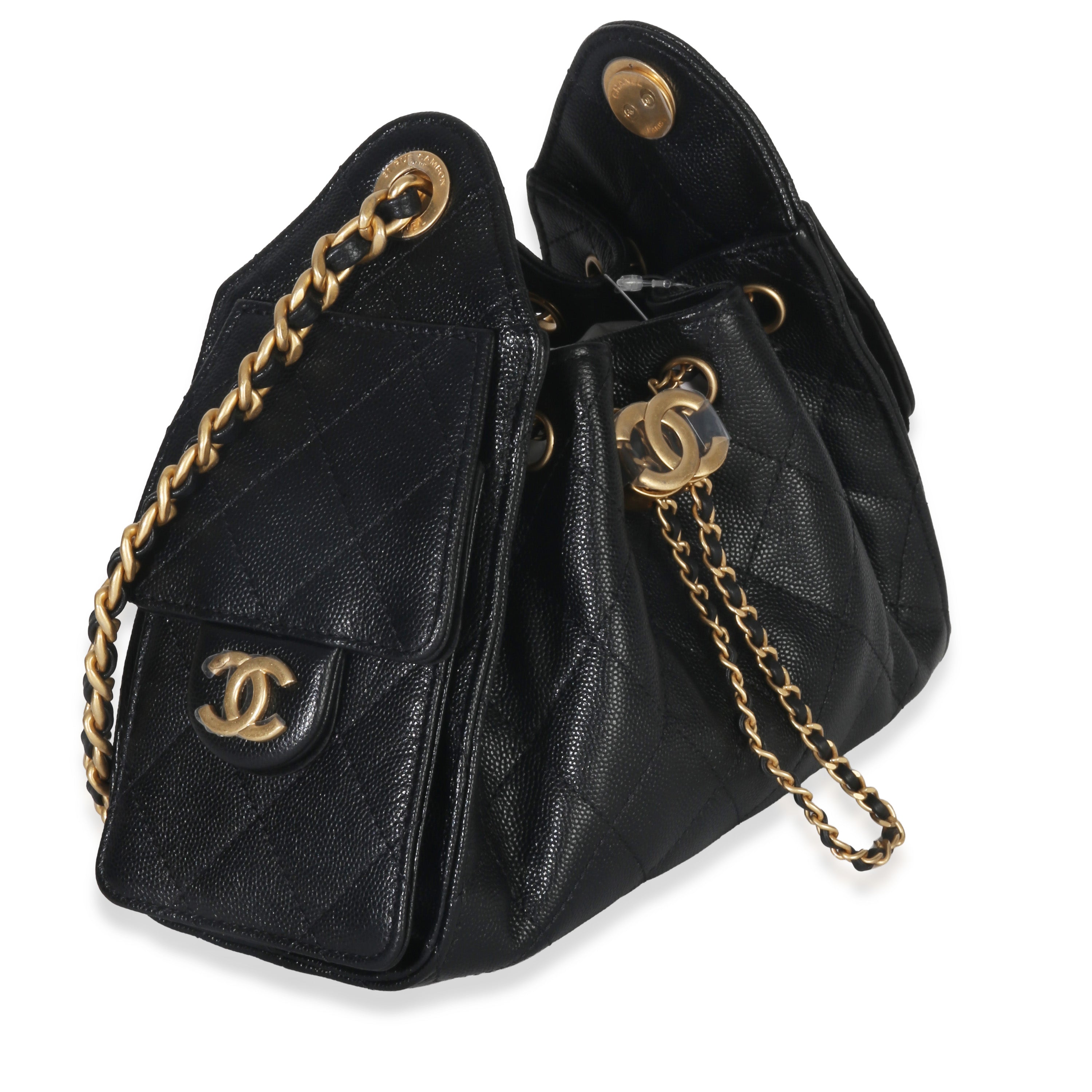 Chanel Black Quilted Caviar Mini Chanel 25 Hobo Handbag