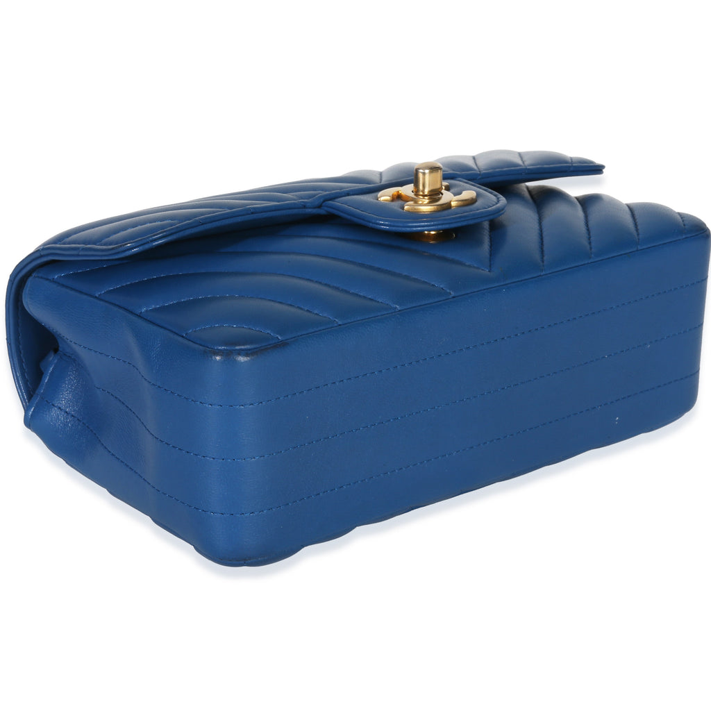 Chanel Blue Lambskin Chevron Mini Rectangular Flap Bag
