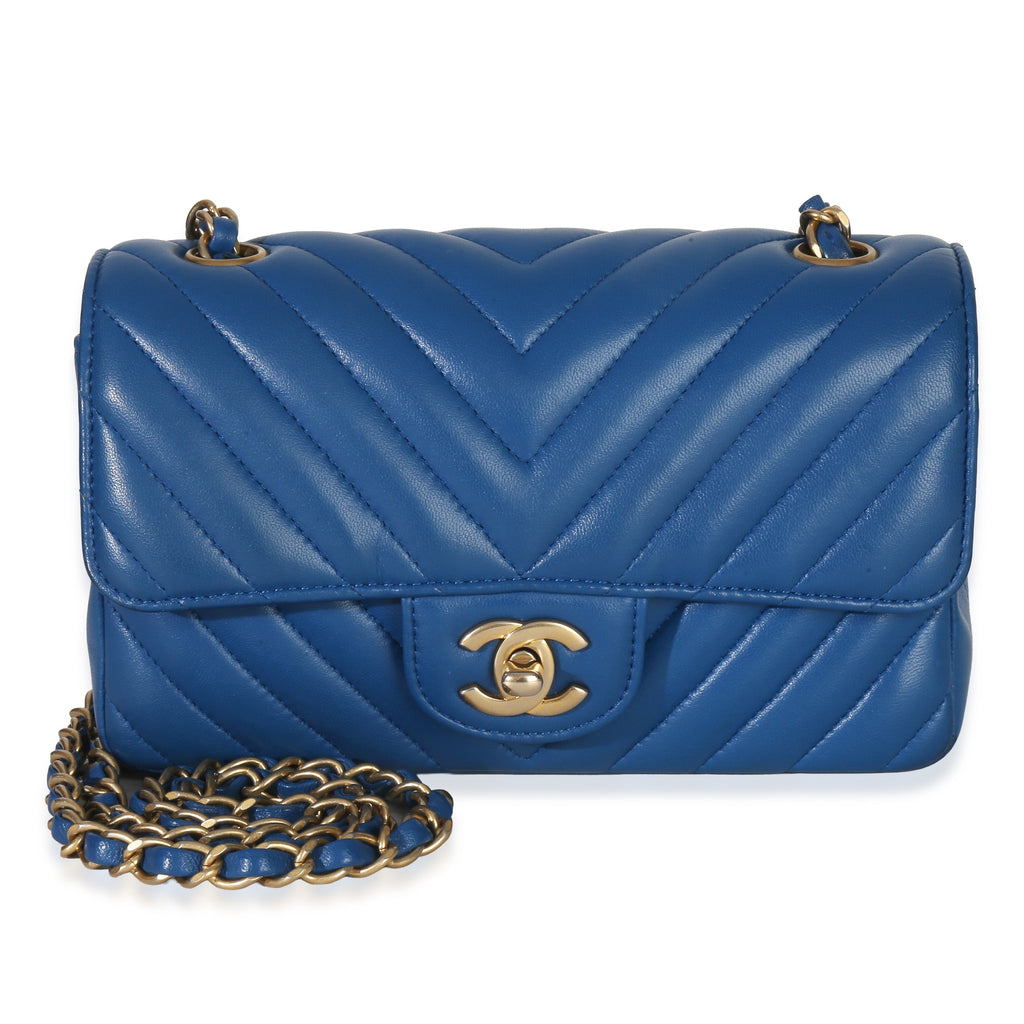 Chanel Blue Lambskin Chevron Mini Rectangular Flap Bag
